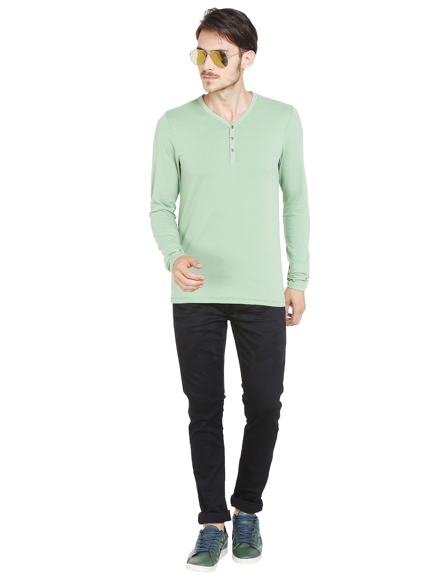Green Slim Fit Henley T-Shirt
