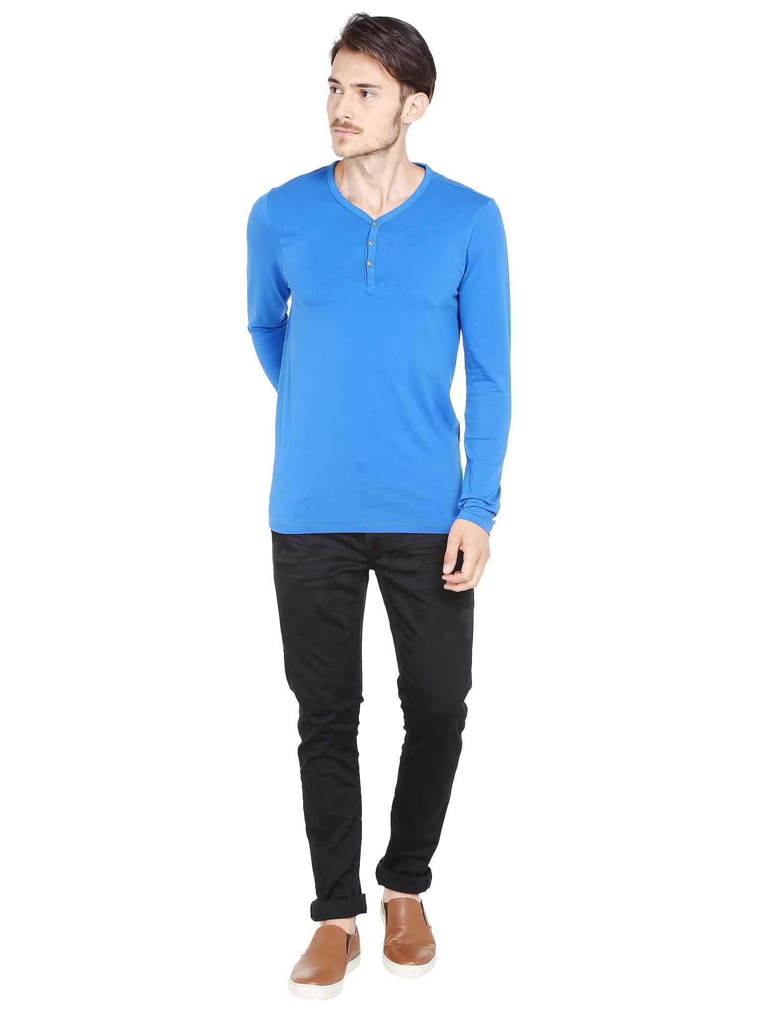Blue Slim Fit Henley T-Shirt