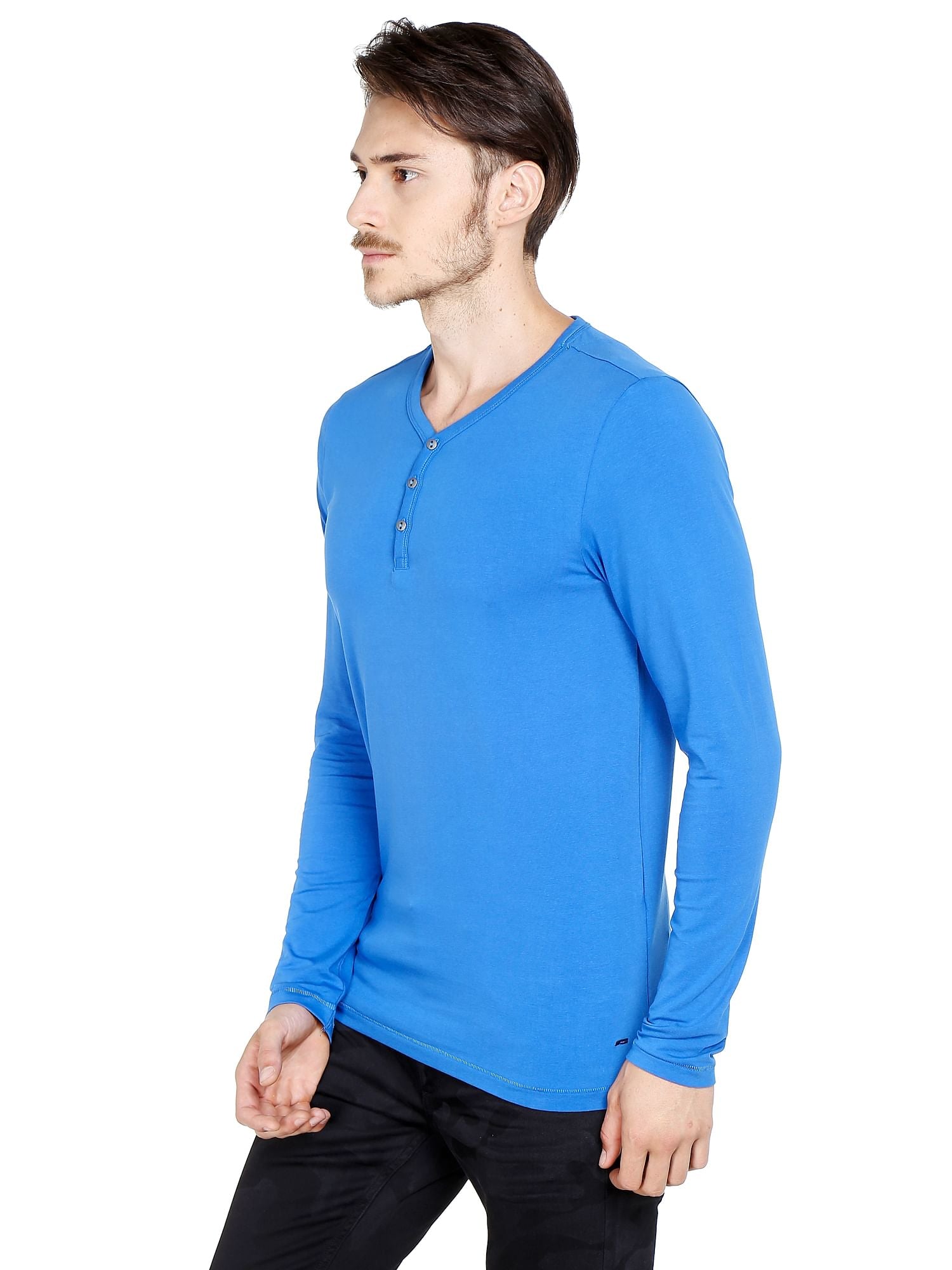 Blue Slim Fit Henley T-Shirt
