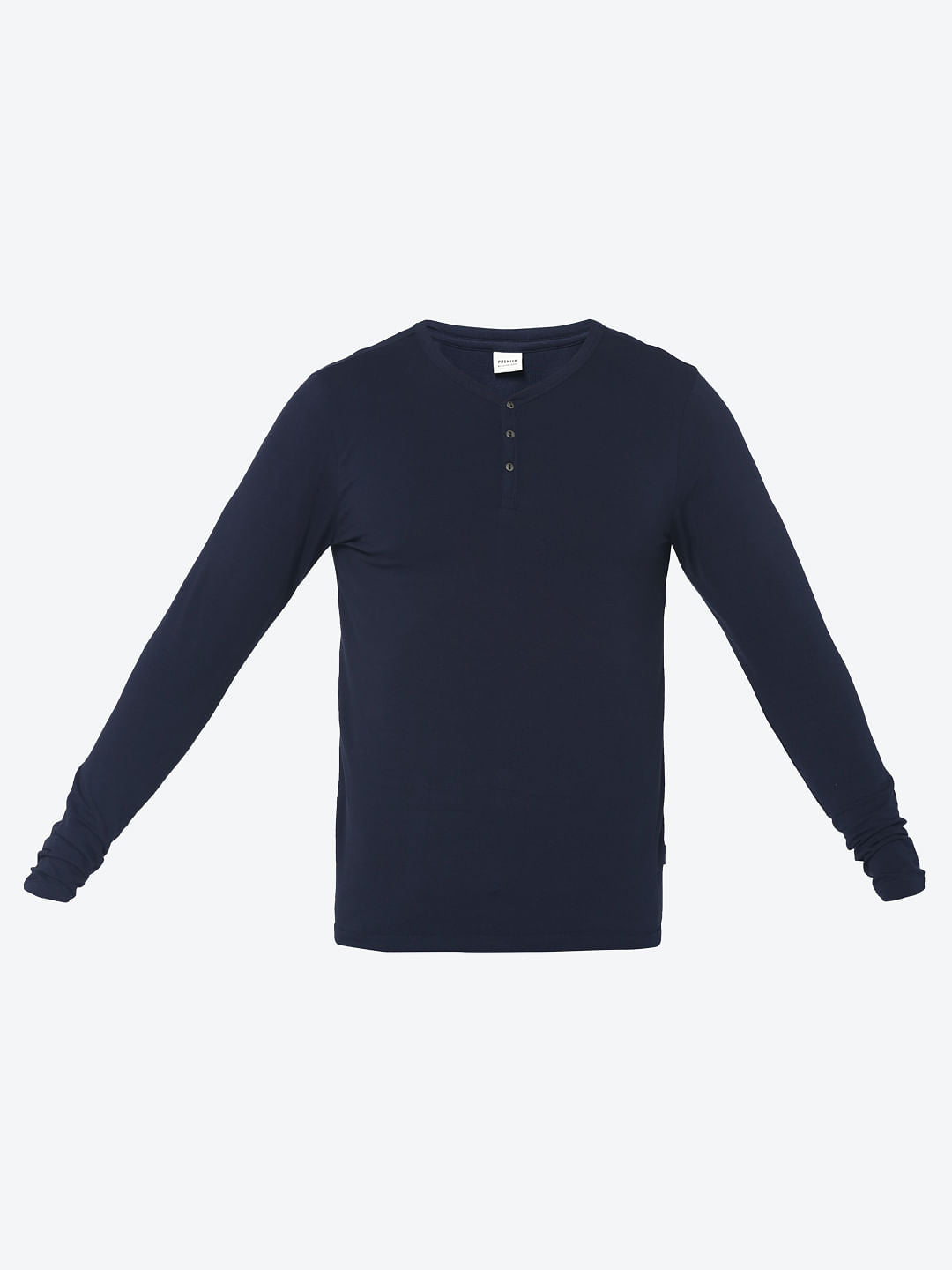 Dark Blue Full Sleeves Henley T-Shirt