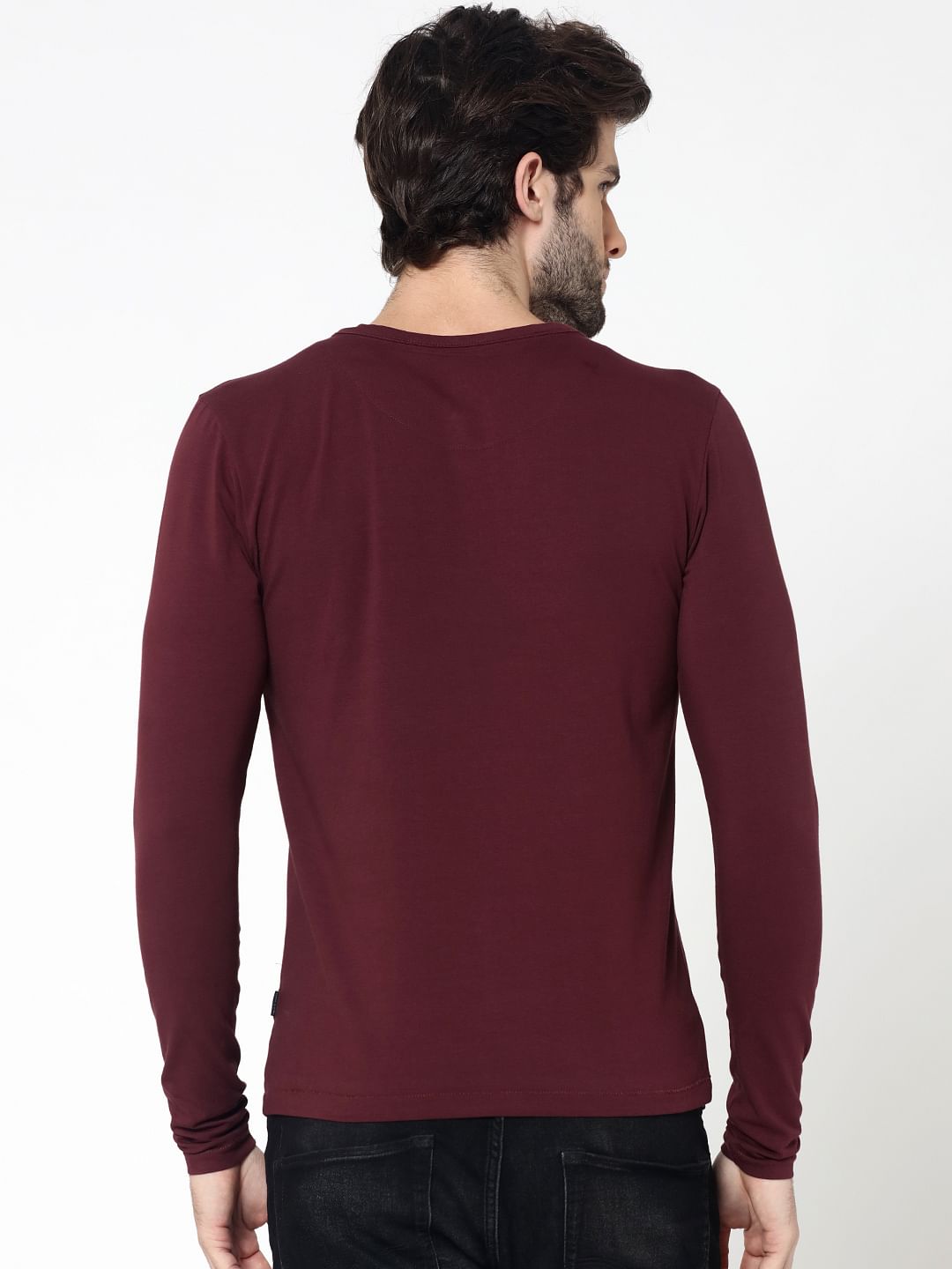 Burgundy Full Sleeves Henley T-Shirt