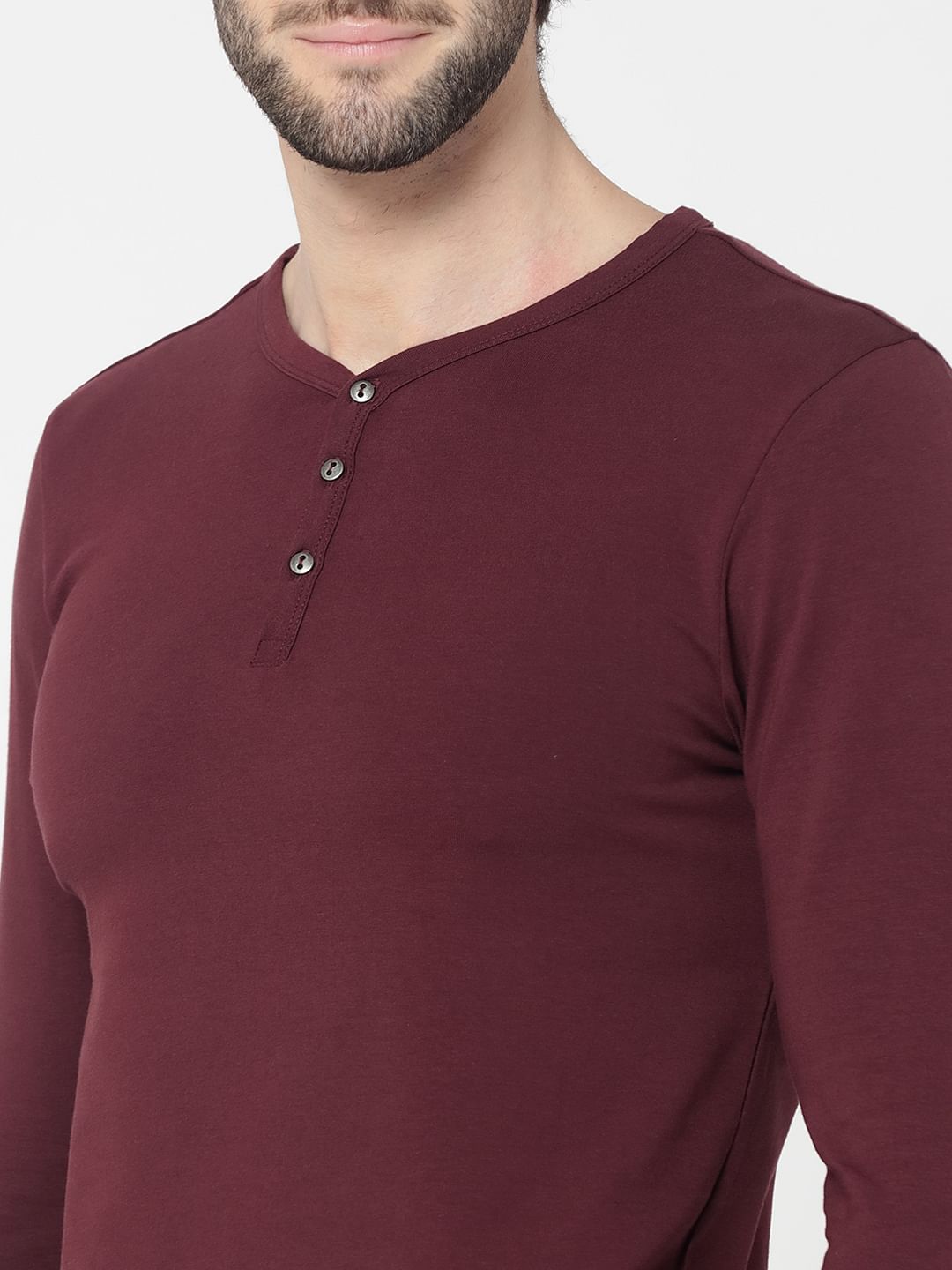 Burgundy Full Sleeves Henley T-Shirt