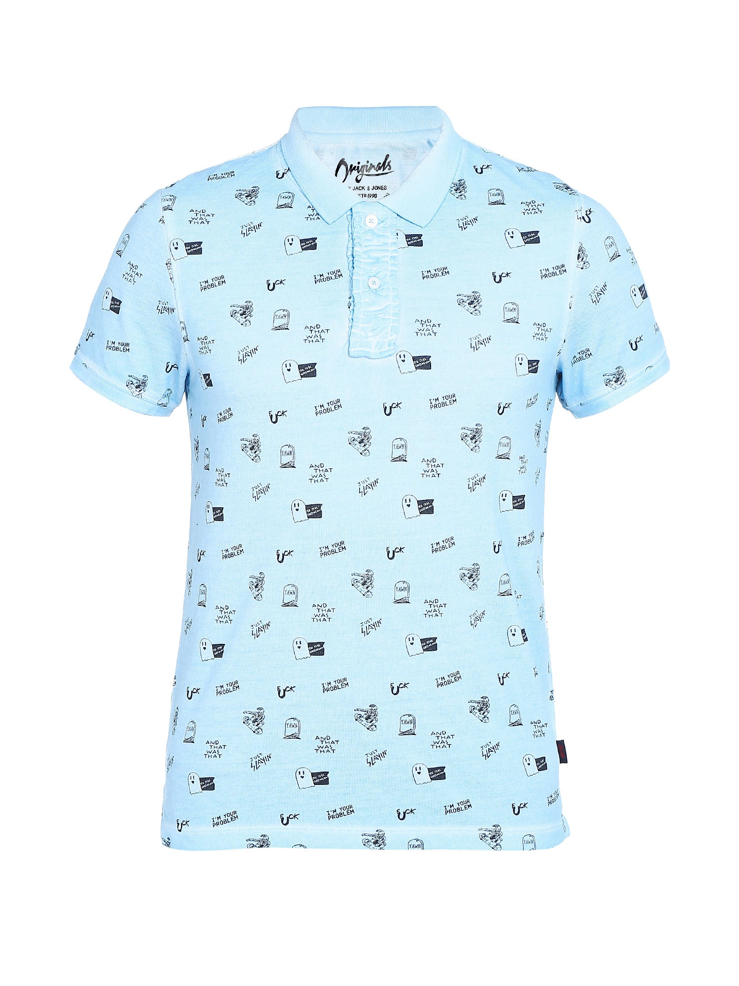 Sky Blue Graphic Print Polo T-Shirt