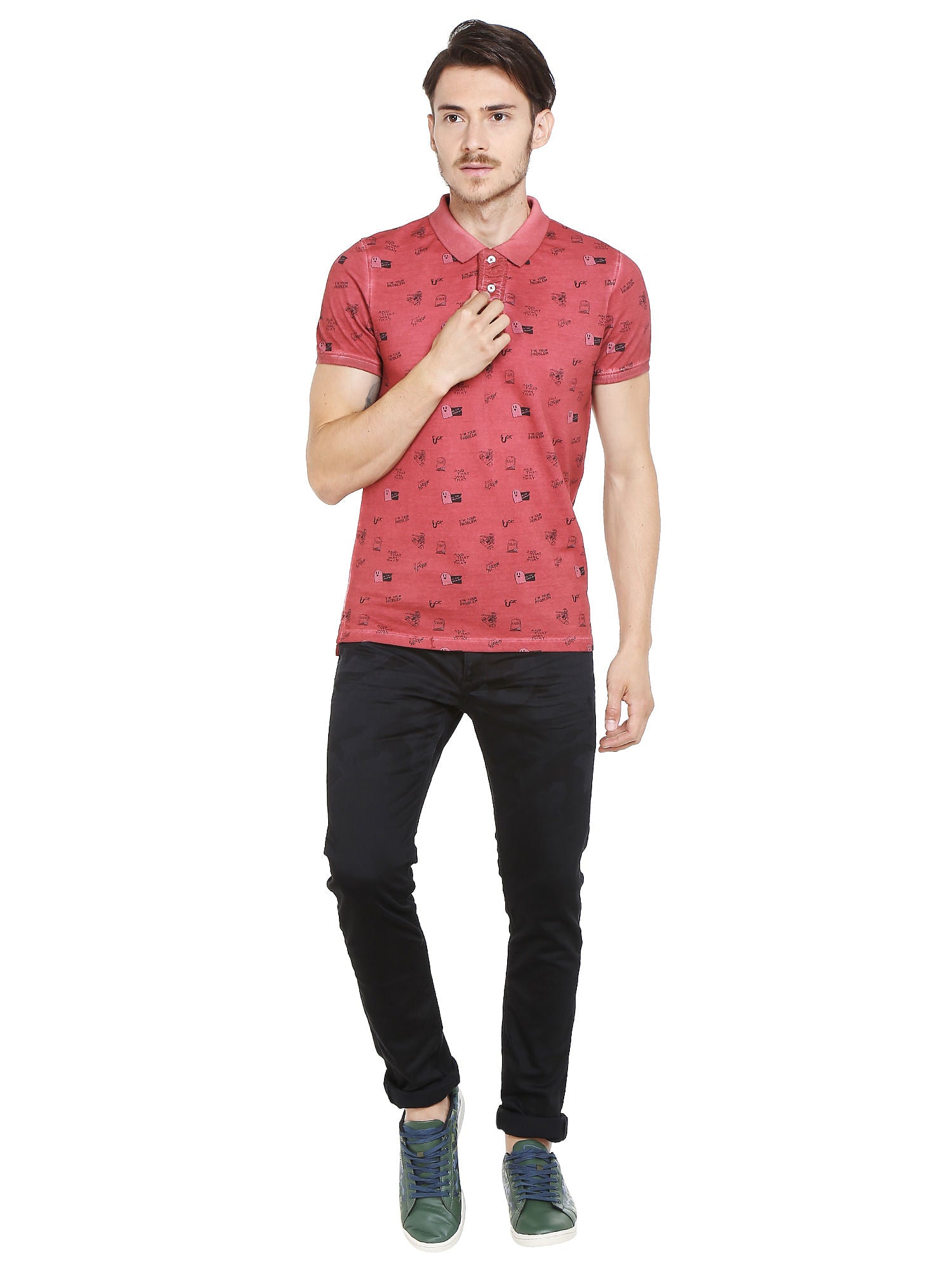 Red Graphic Print Polo T-Shirt