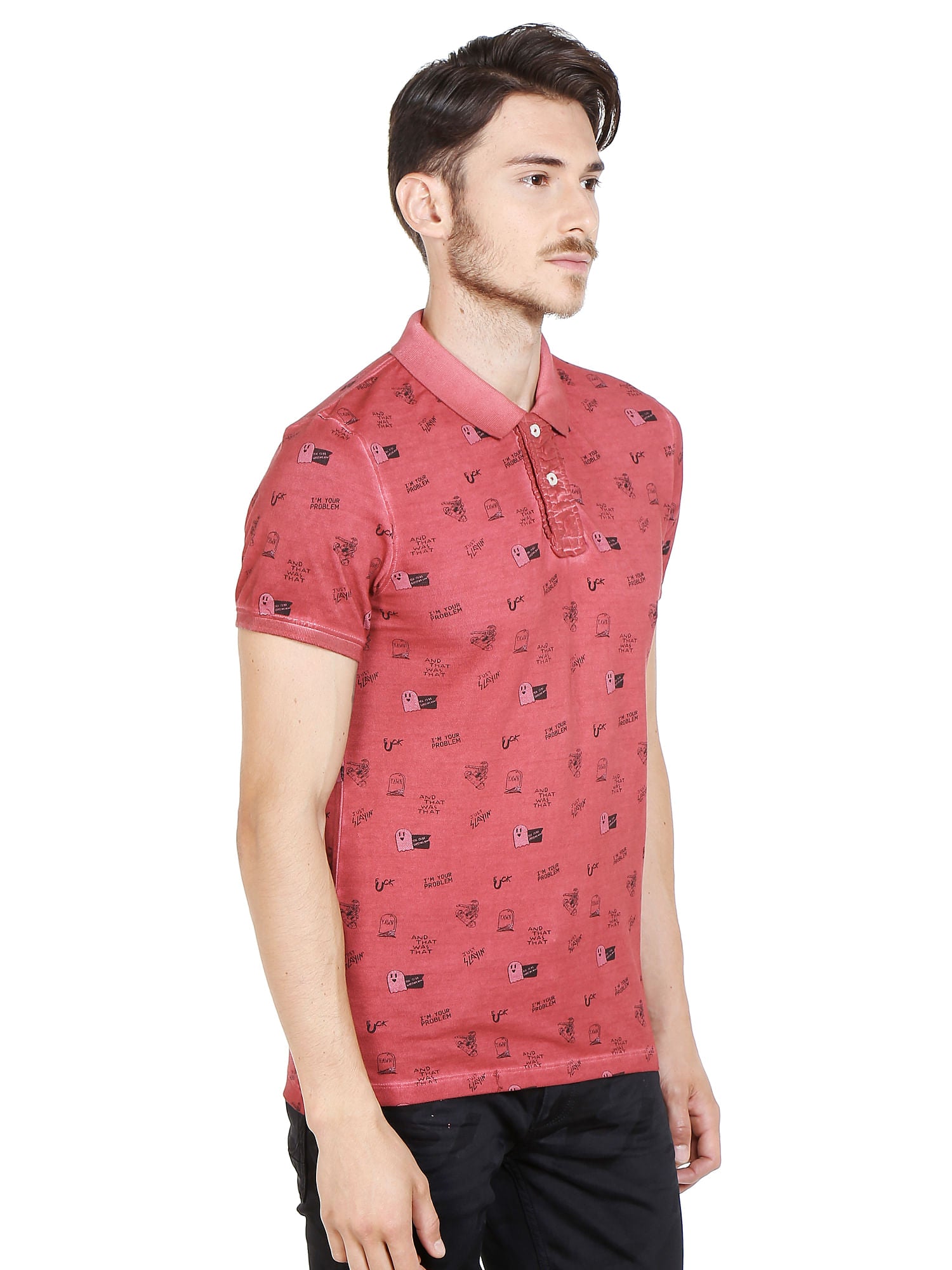 Red Graphic Print Polo T-Shirt