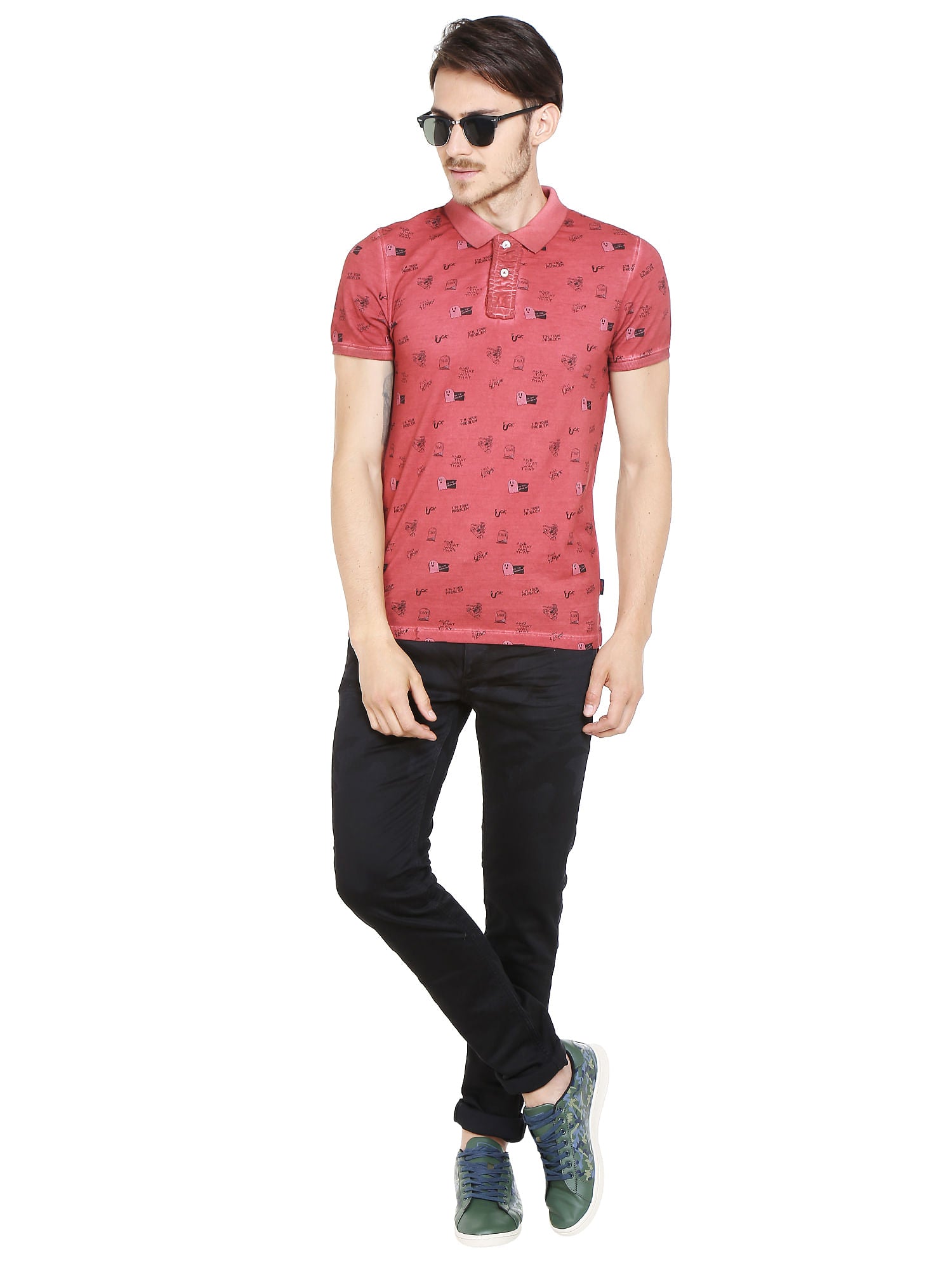 Red Graphic Print Polo T-Shirt