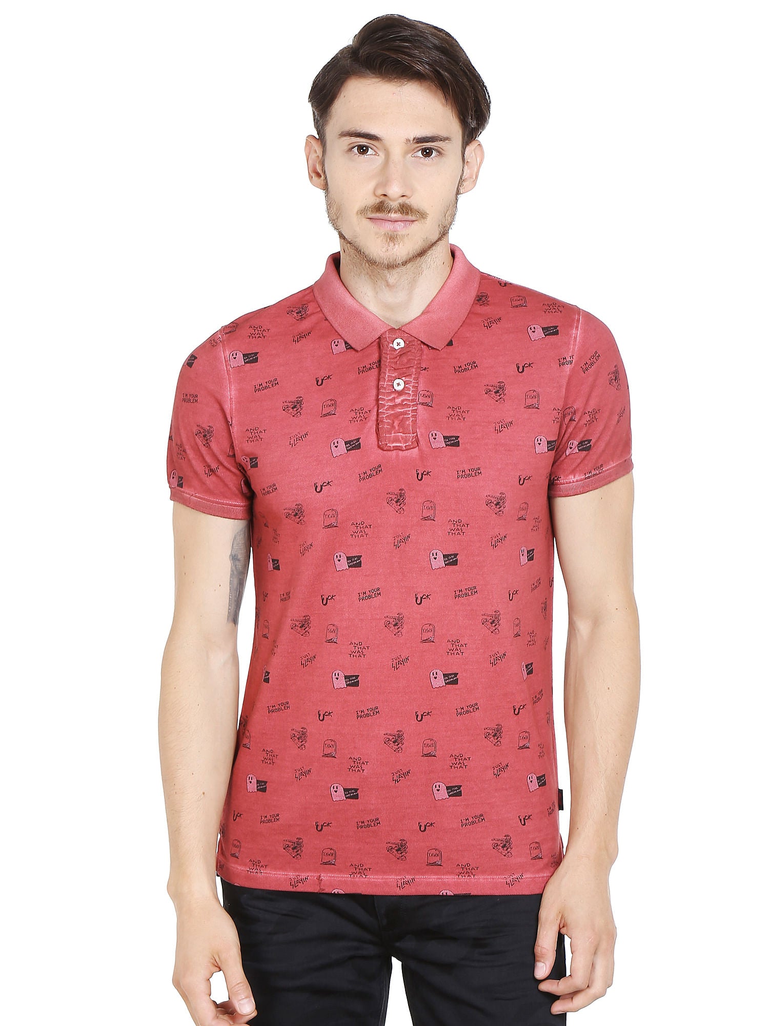 Red Graphic Print Polo T-Shirt