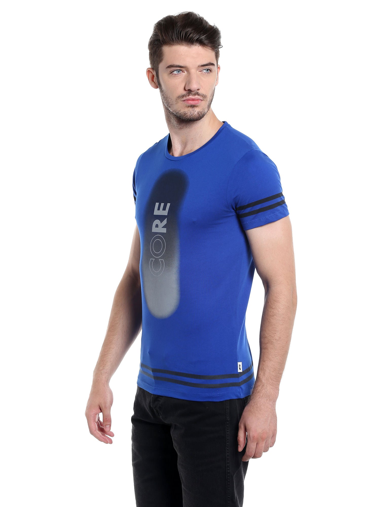Blue Graphic Print Crew Neck T-Shirt