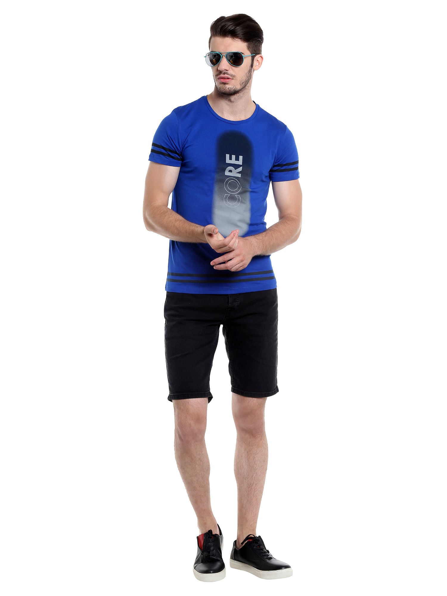 Blue Graphic Print Crew Neck T-Shirt