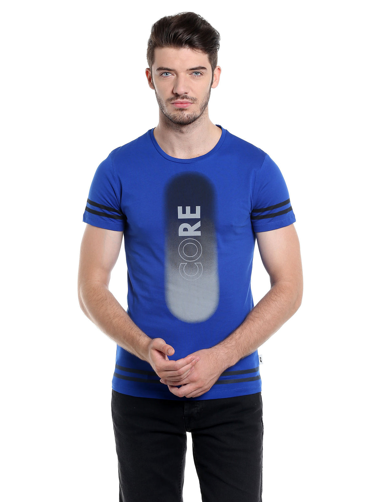 Blue Graphic Print Crew Neck T-Shirt - S