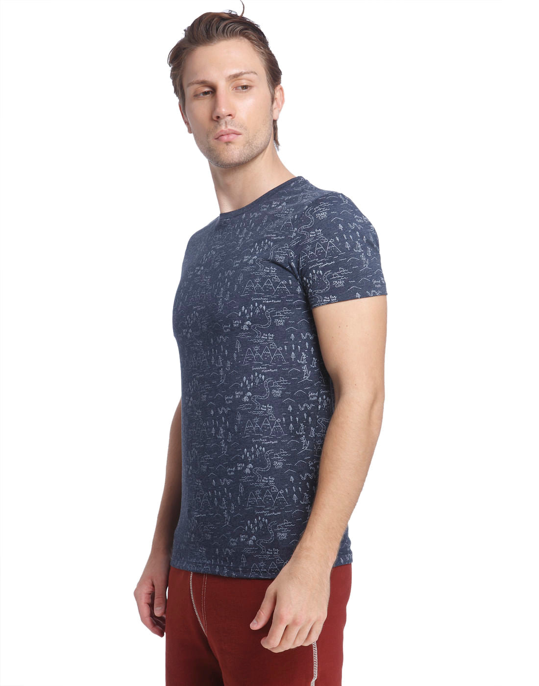 Blue All Over Print Crew Neck T-Shirt