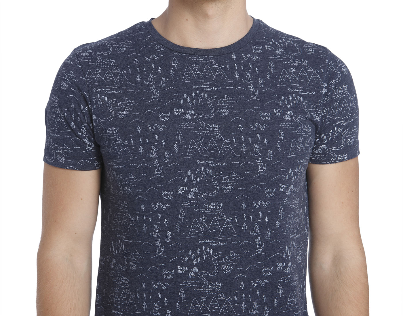 Blue All Over Print Crew Neck T-Shirt