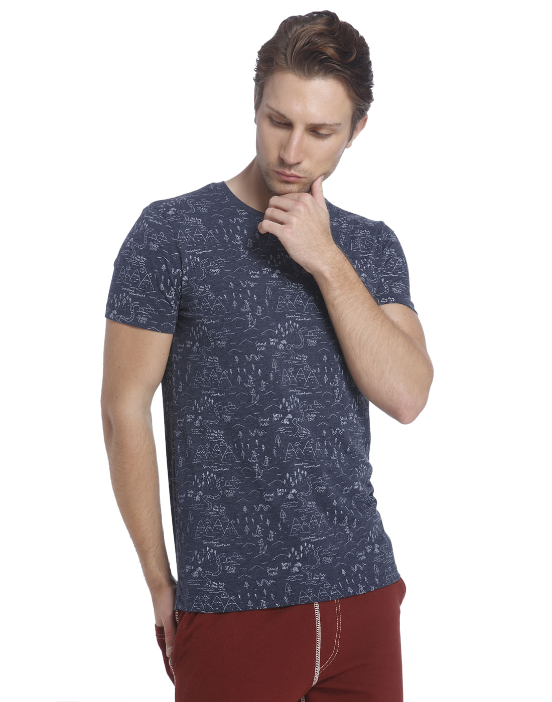 Blue All Over Print Crew Neck T-Shirt