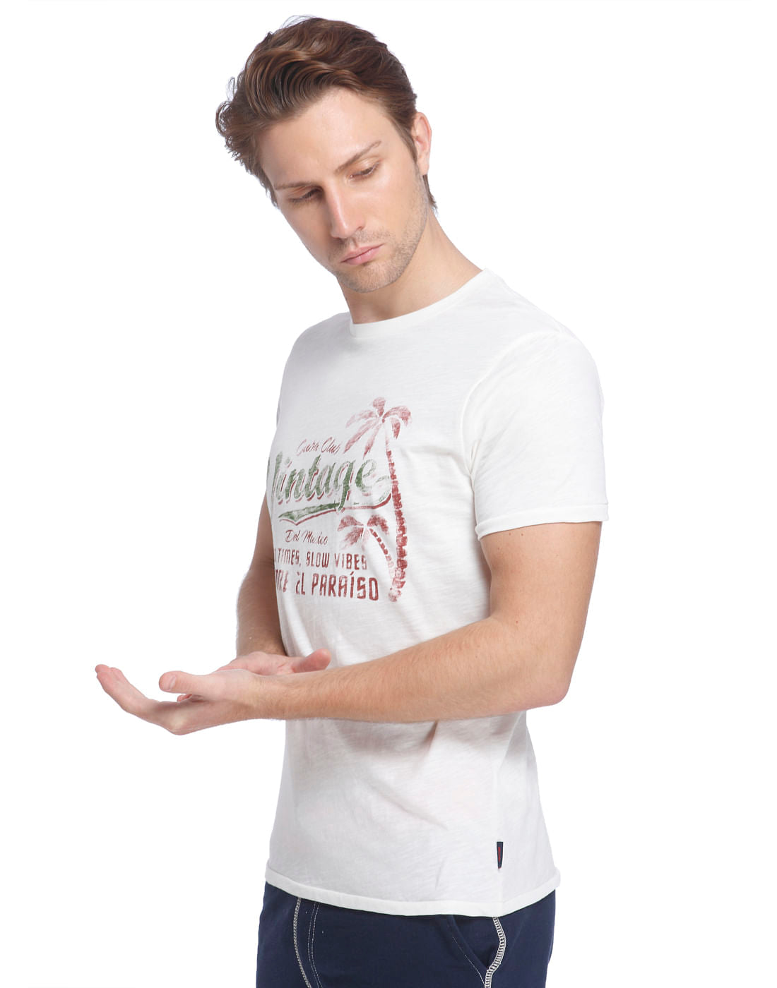 White Graphic Print Crew Neck T-Shirt