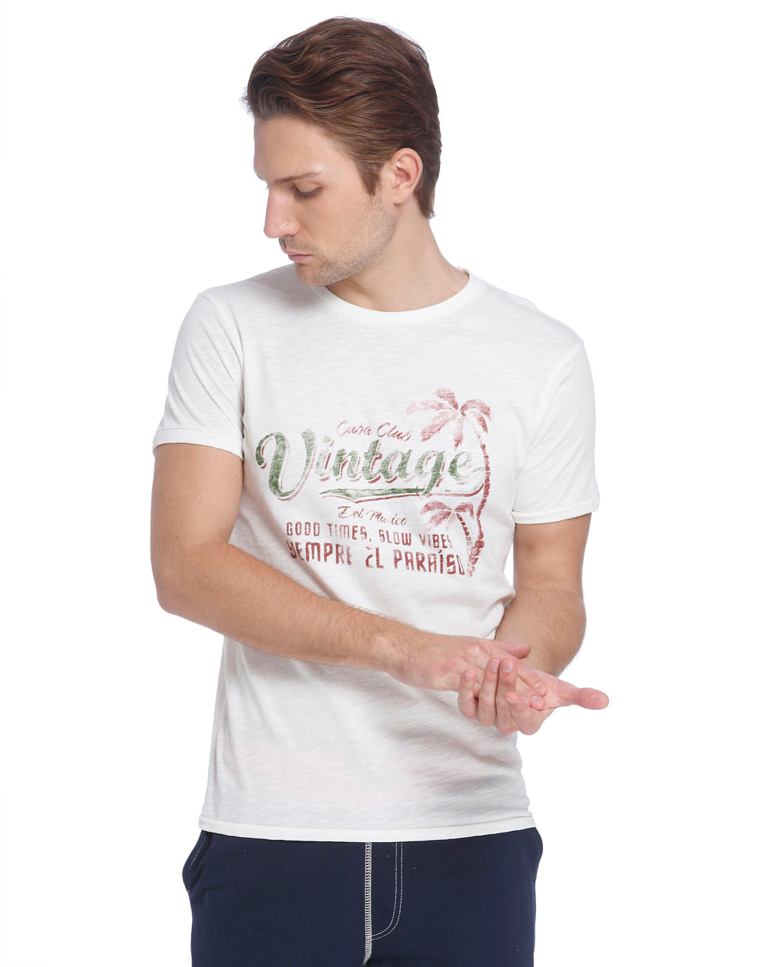 White Graphic Print Crew Neck T-Shirt - S