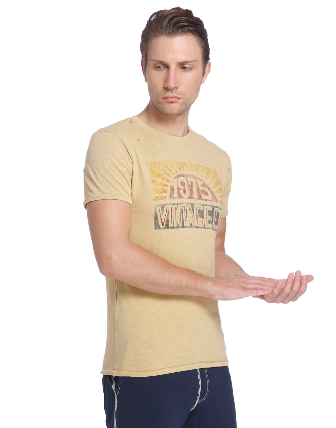 Graphic Print Brown Crew Neck T-Shirt