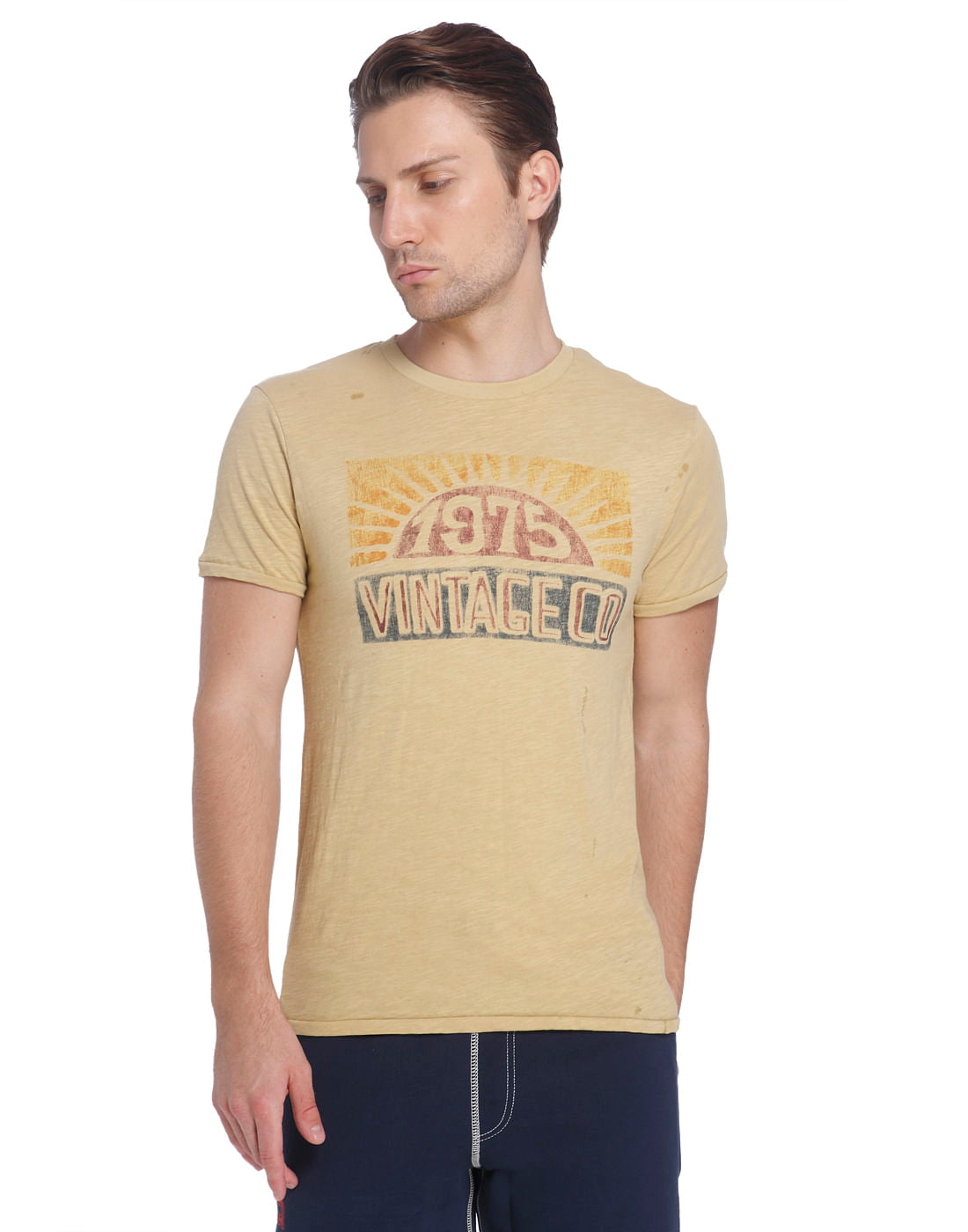 Graphic Print Brown Crew Neck T-Shirt - S