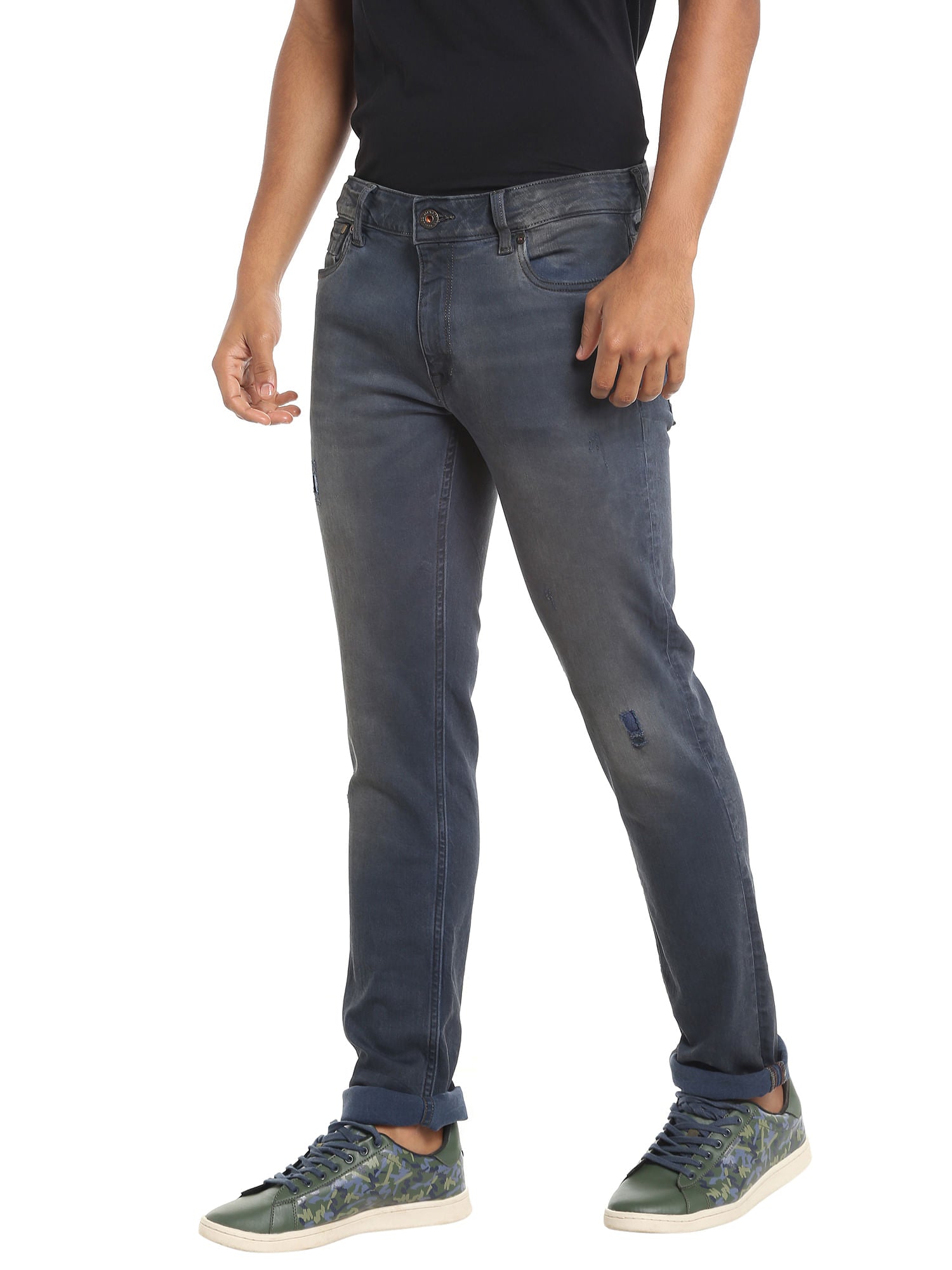 Dark Blue Distressed Slim Jeans