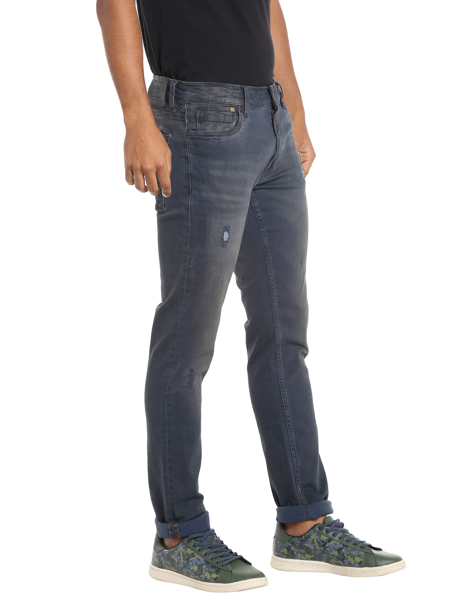 Dark Blue Distressed Slim Jeans