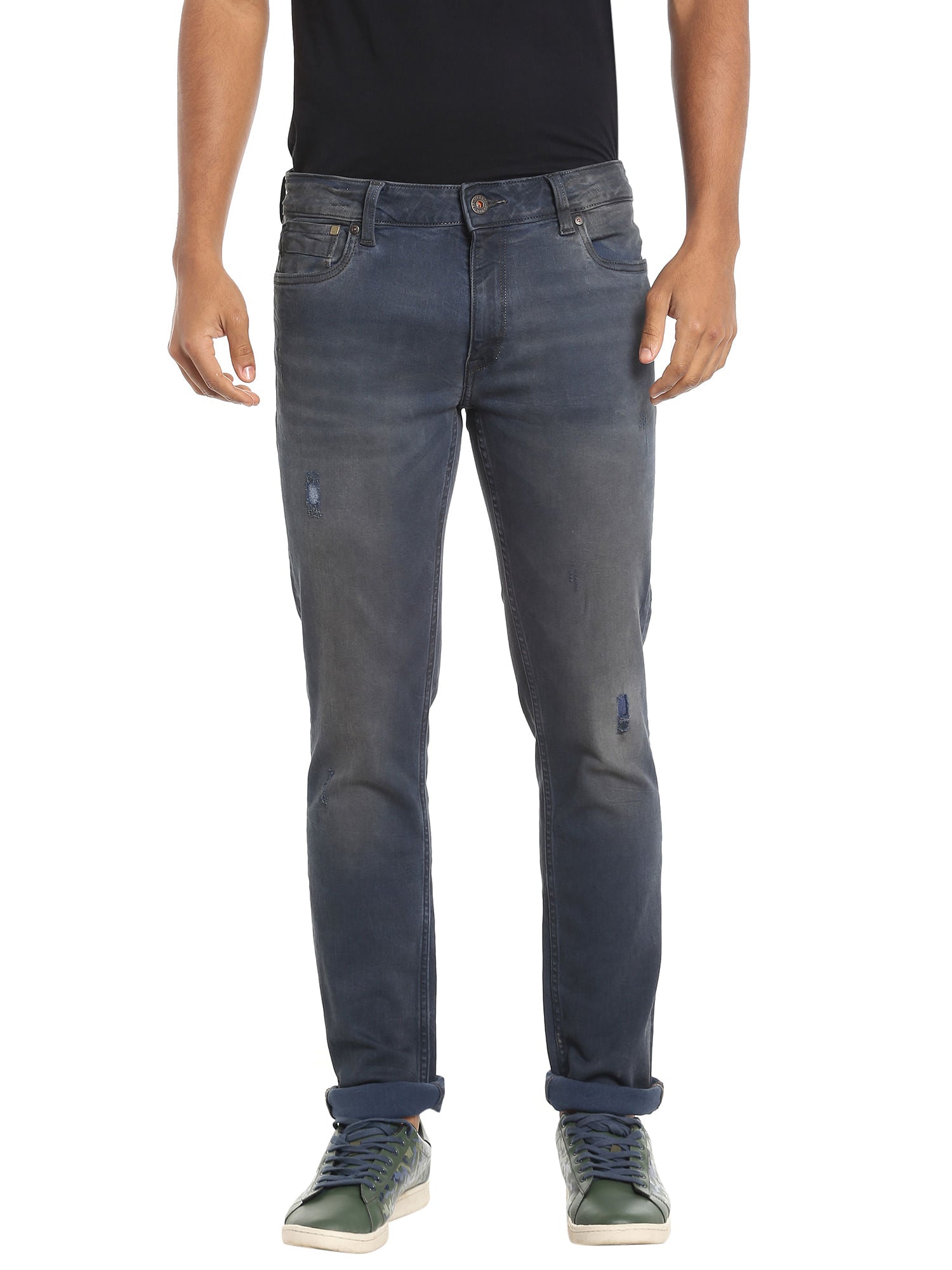 Dark Blue Distressed Slim Jeans