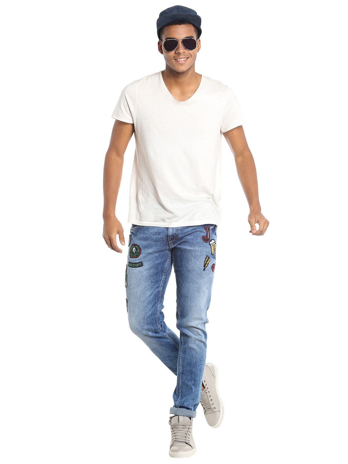 Blue Slim Jeans With Badge Detail - 28/32