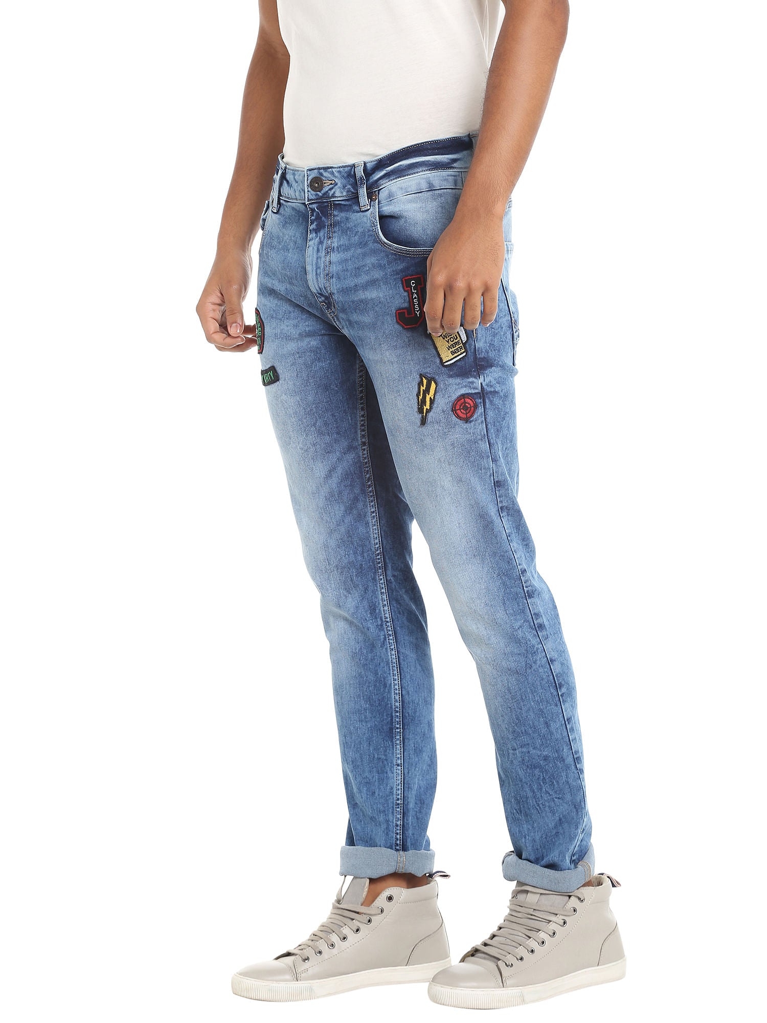 Blue Slim Jeans With Badge Detail