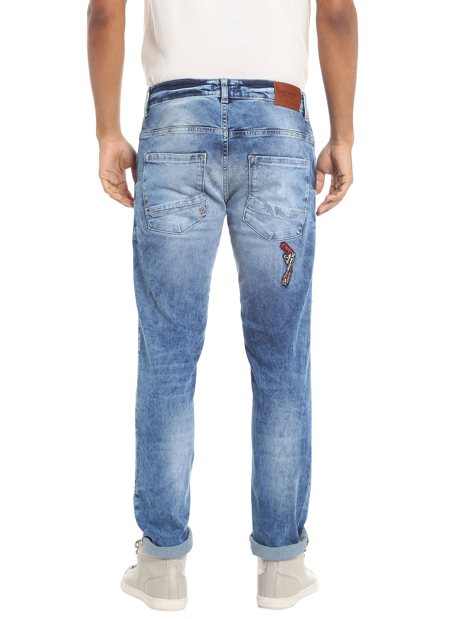 Blue Slim Jeans With Badge Detail