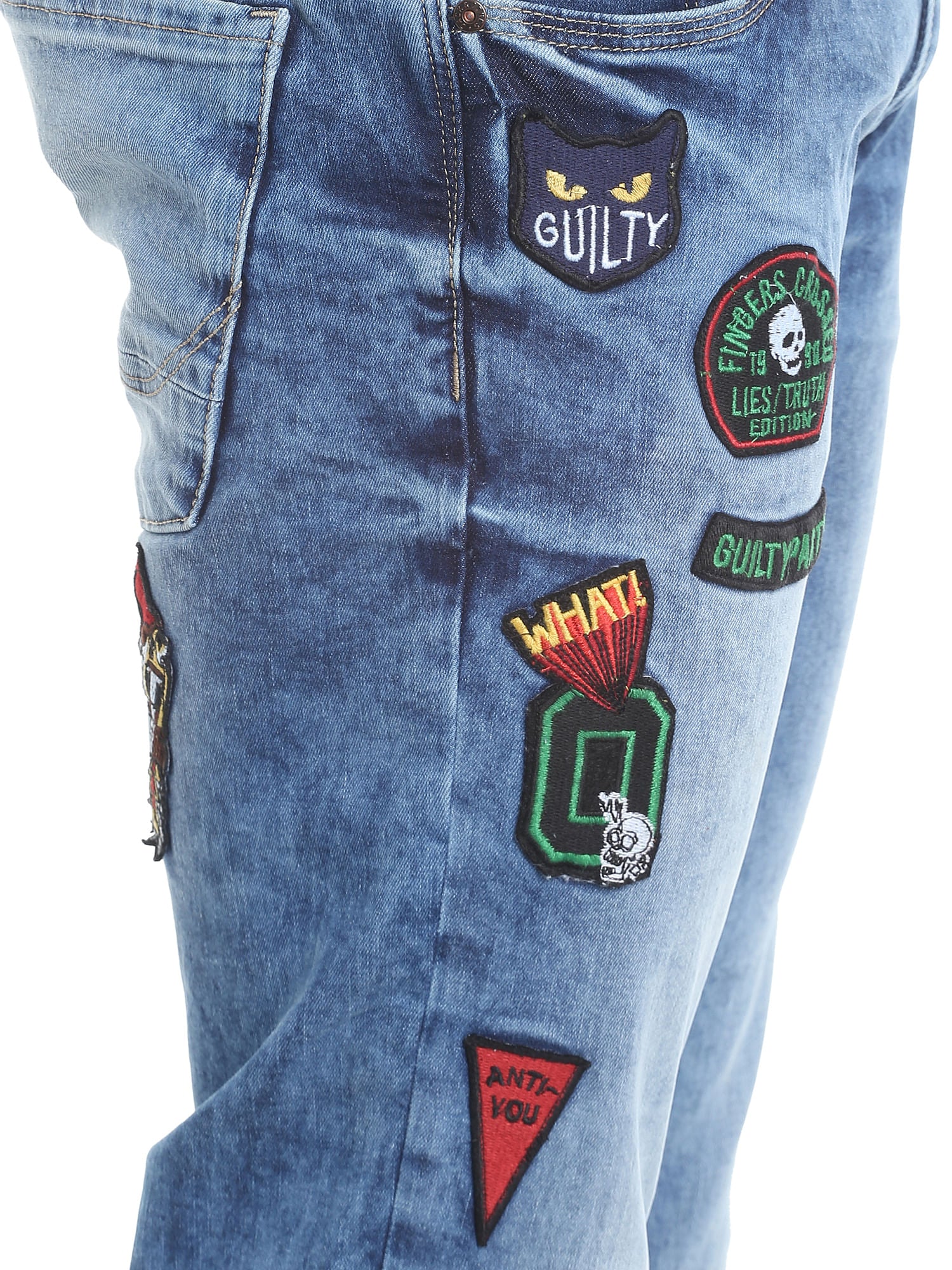 Blue Slim Jeans With Badge Detail
