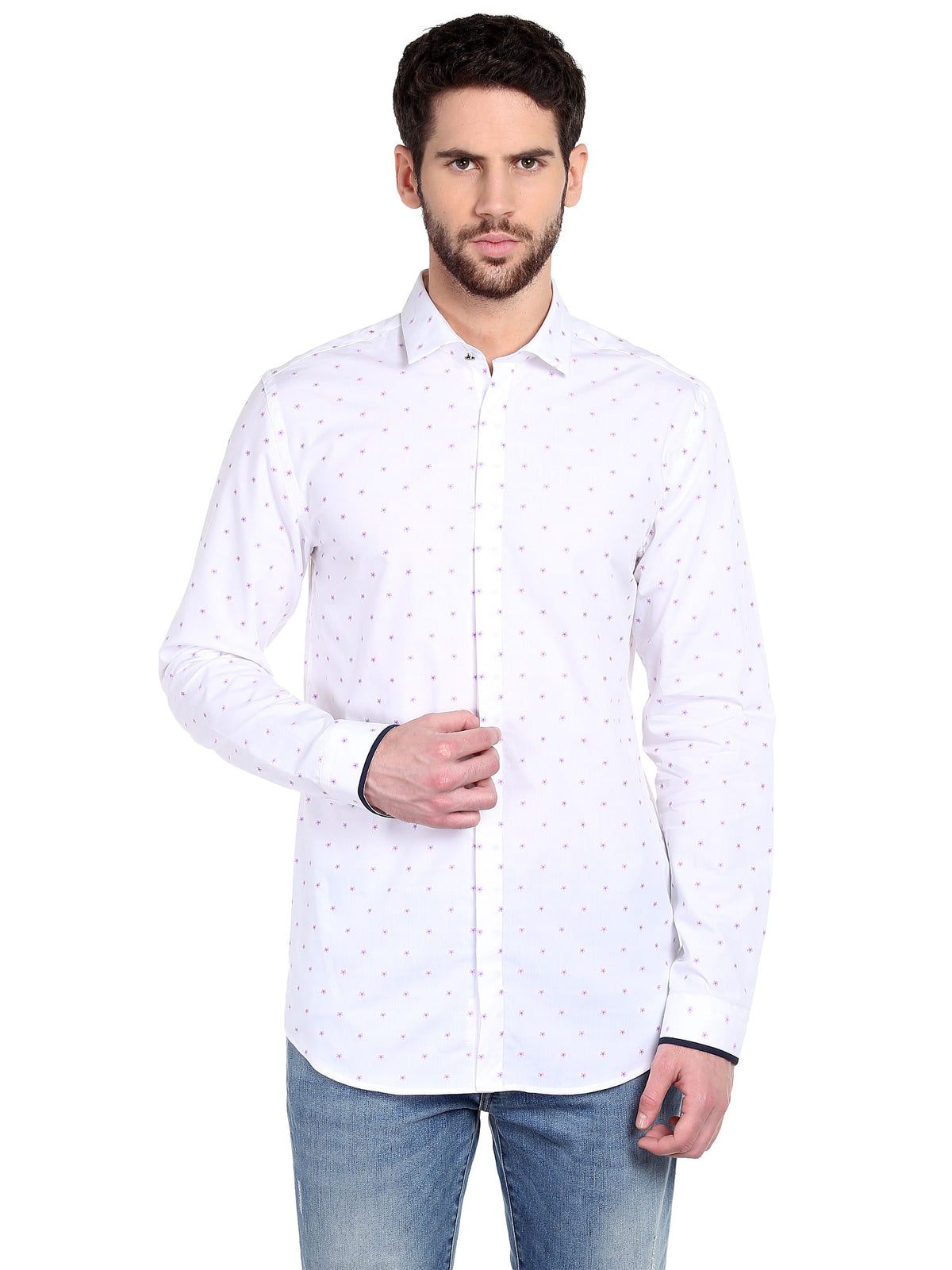 White Floral Print Shirt - S