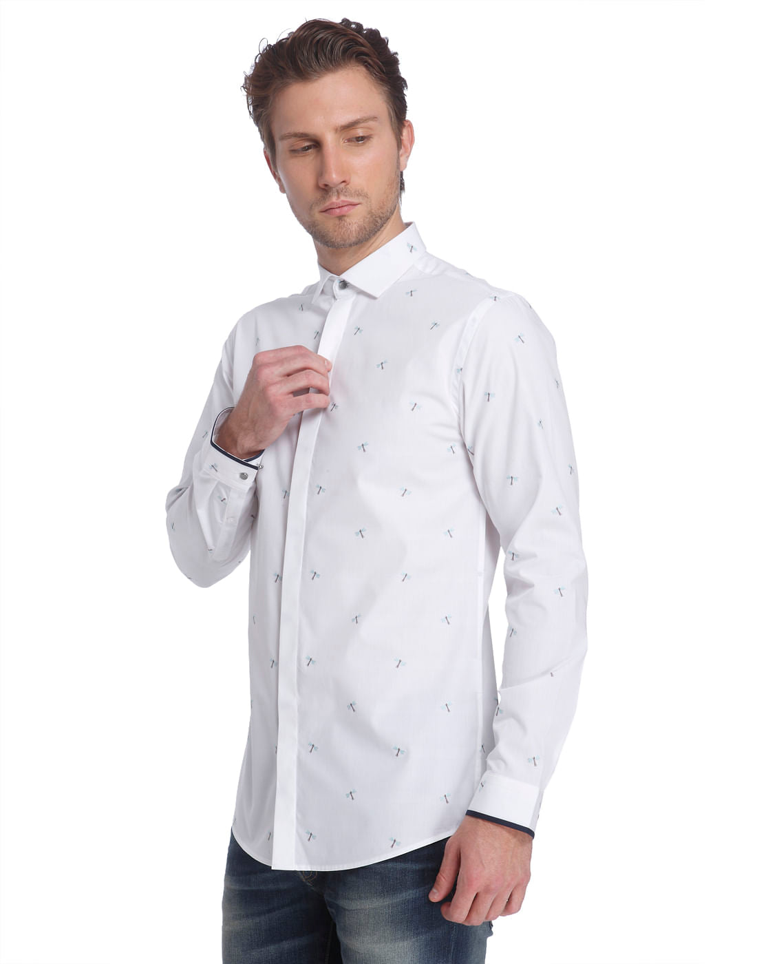 White Dragonfly Print Shirt