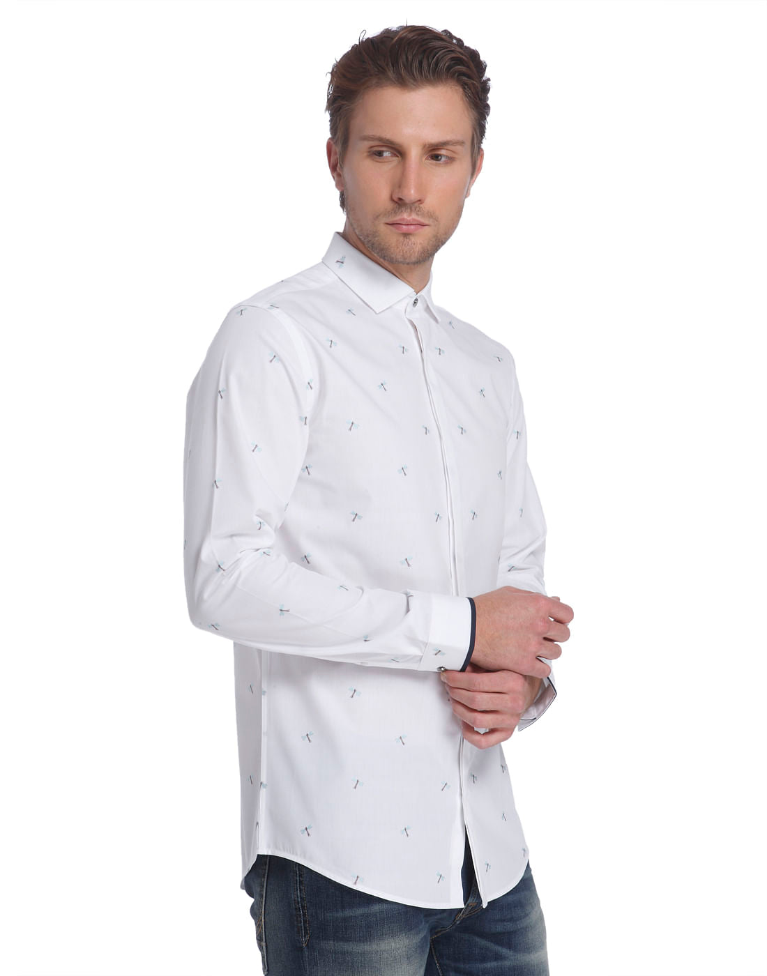 White Dragonfly Print Shirt
