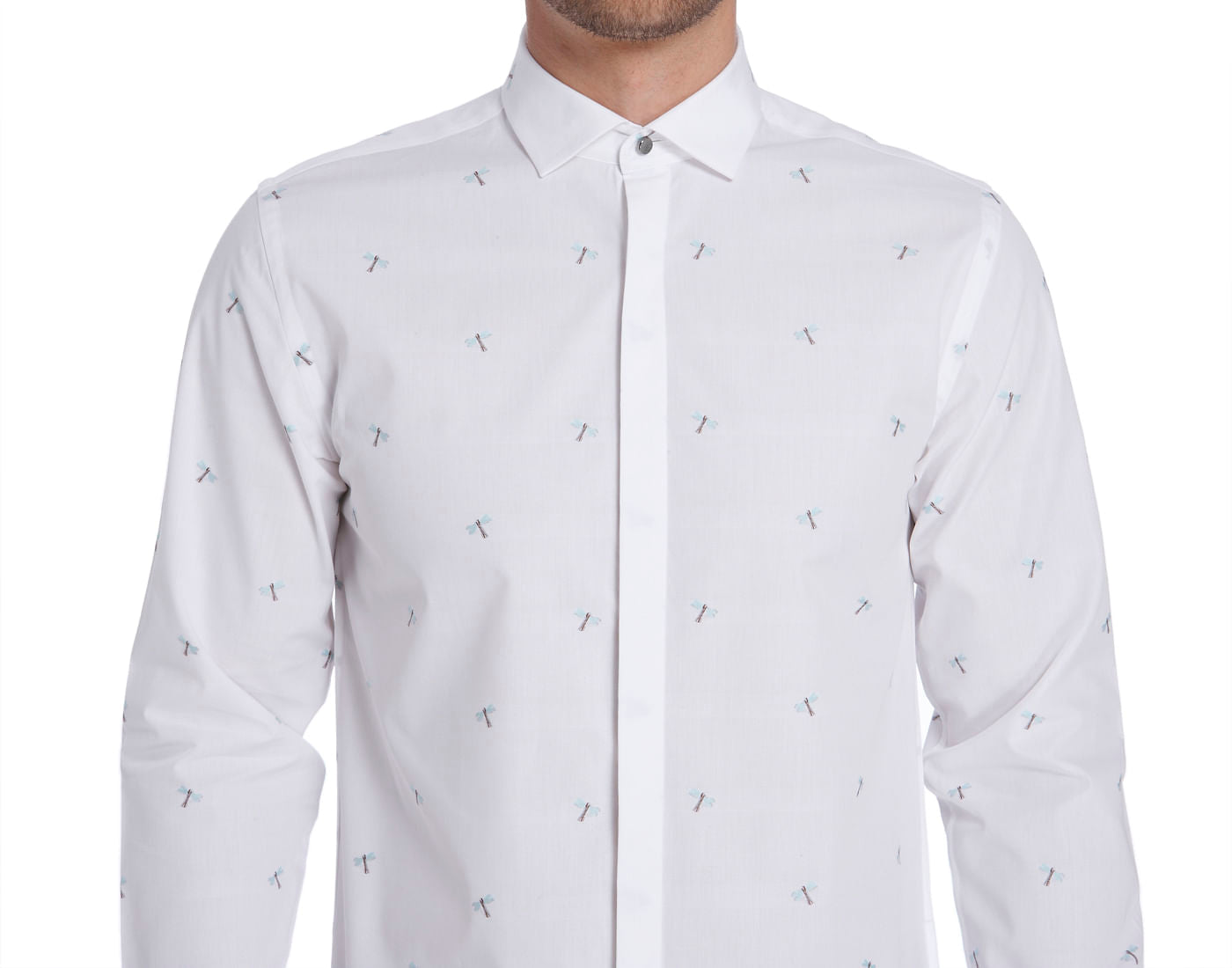 White Dragonfly Print Shirt