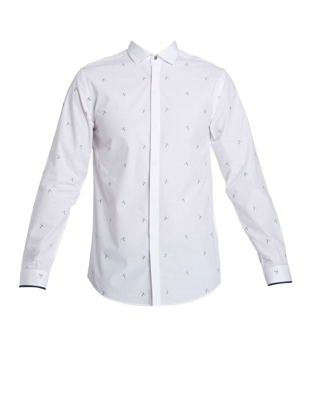 White Dragonfly Print Shirt