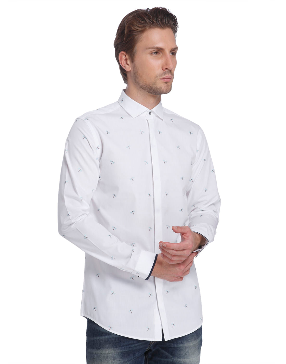 White Dragonfly Print Shirt