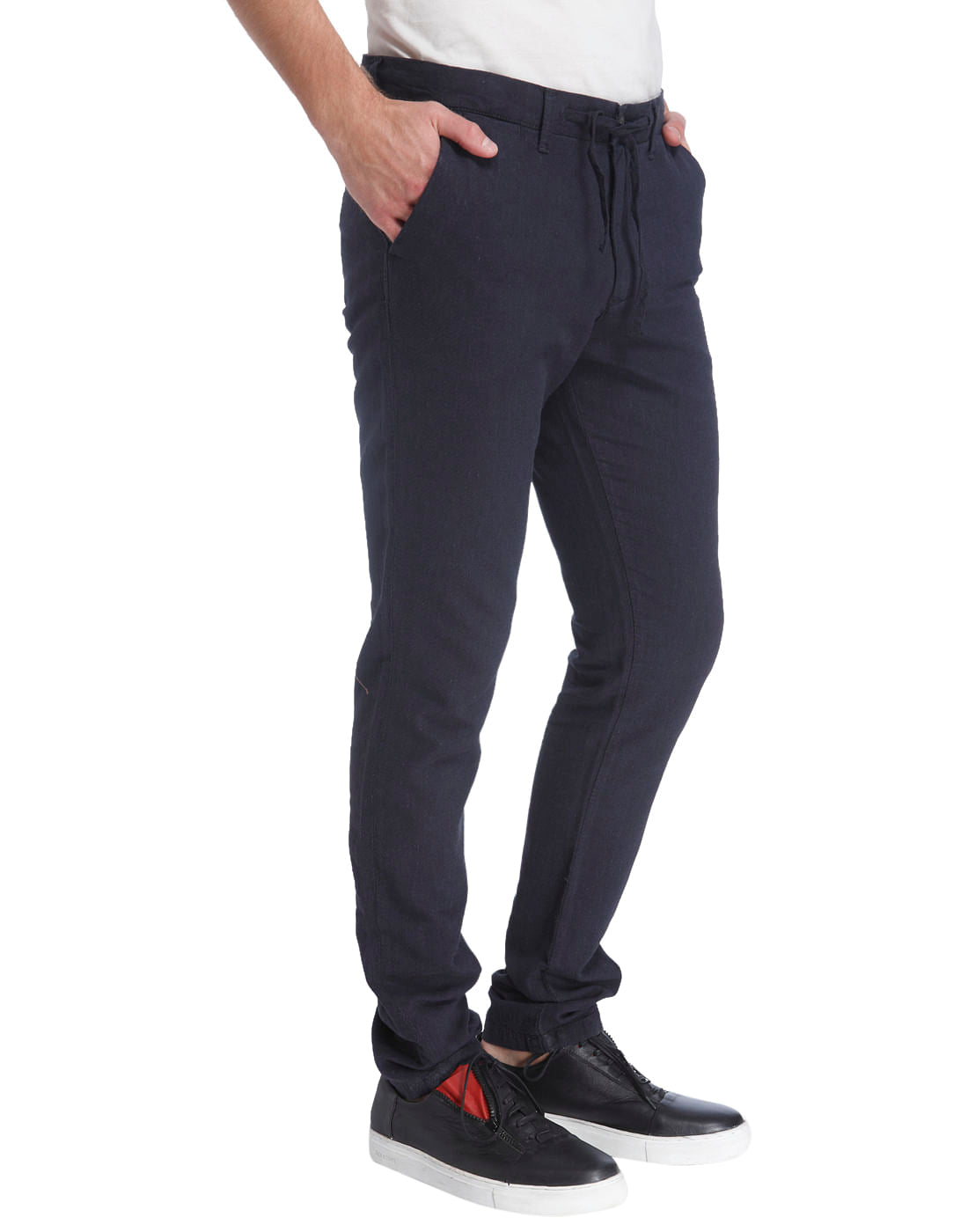 Blue Linen Drawstring Pants