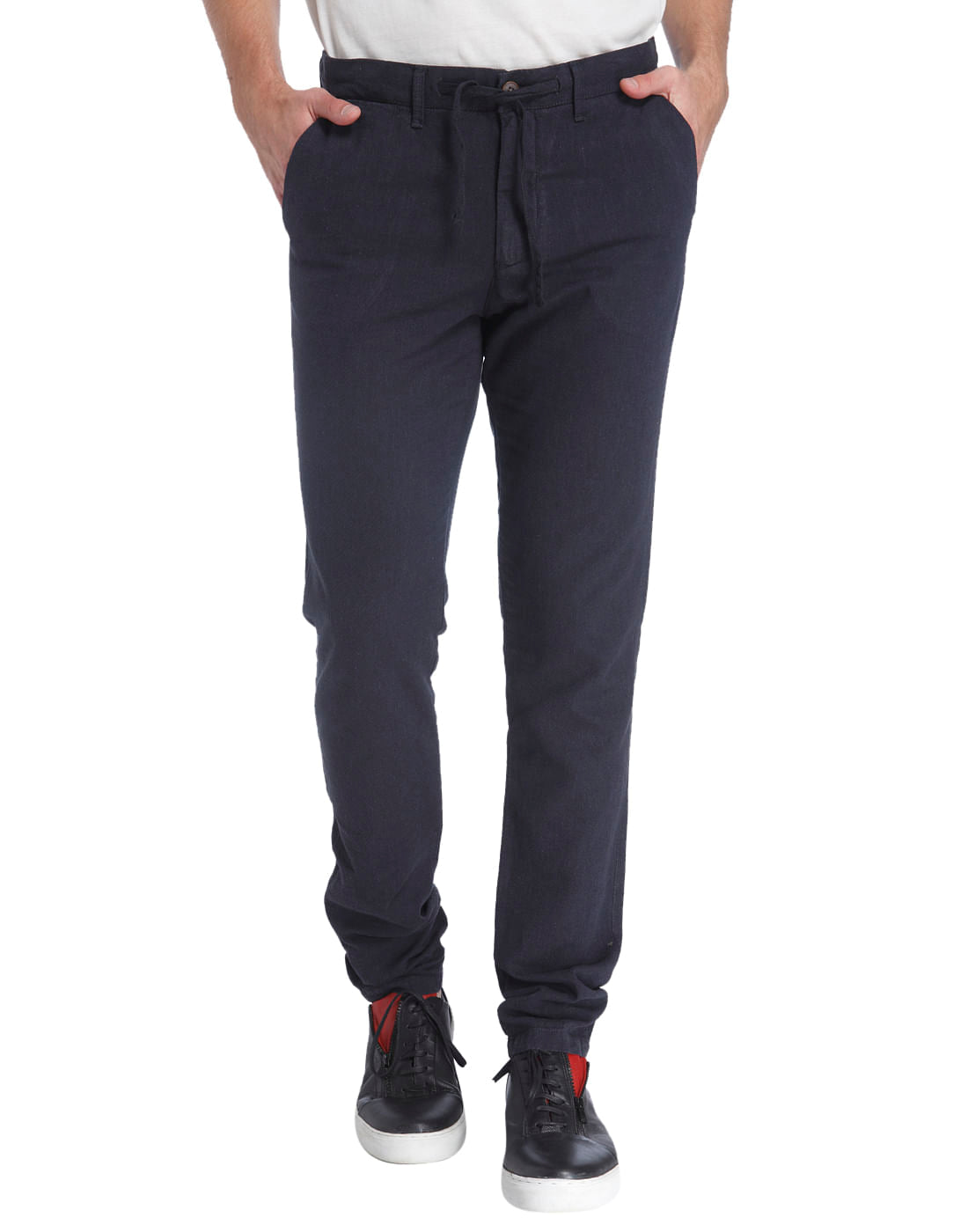Blue Linen Drawstring Pants