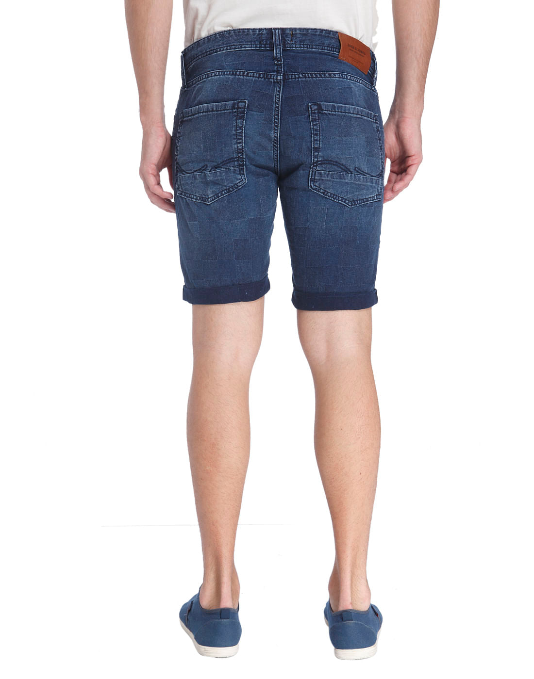 Tile Print Dark Blue Denim Shorts