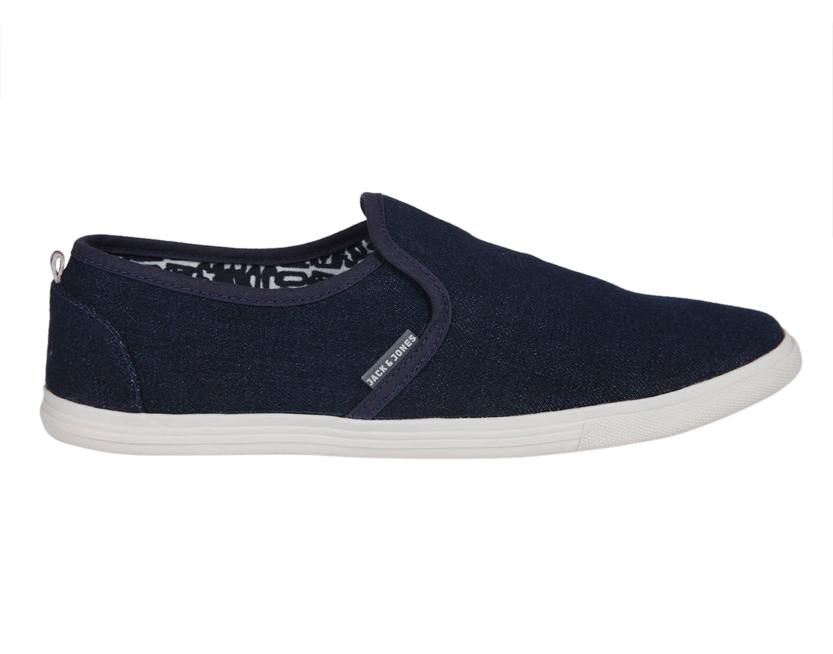 Dark Blue Denim Canvas Slip Ons - 6