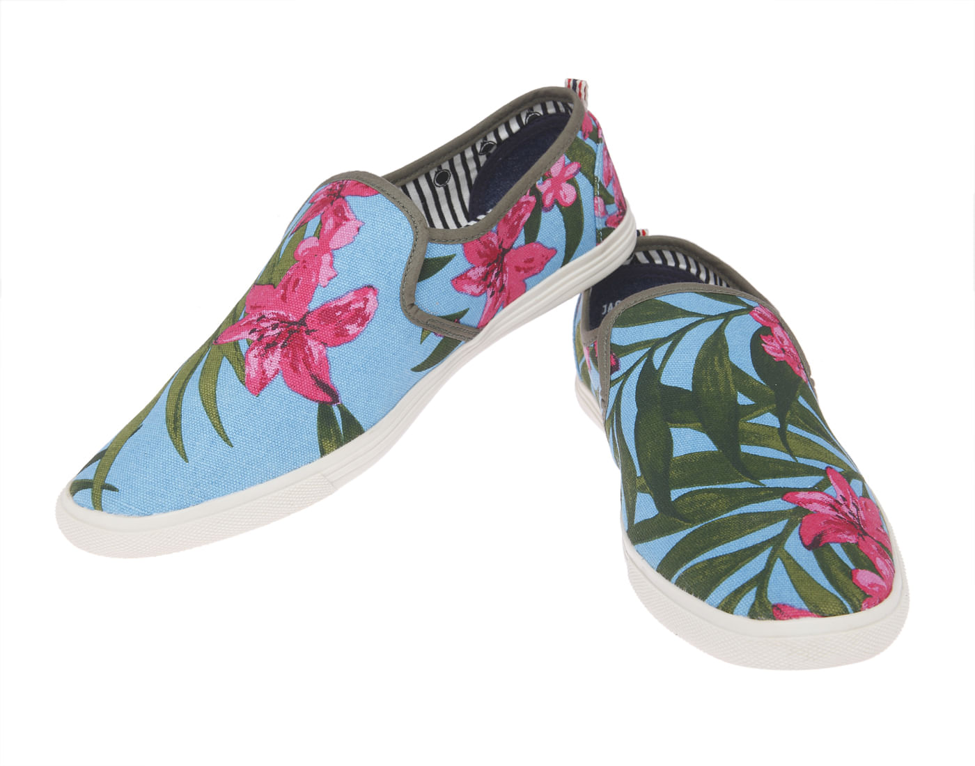 Floral Tropical Print Blue Slip On Shoes