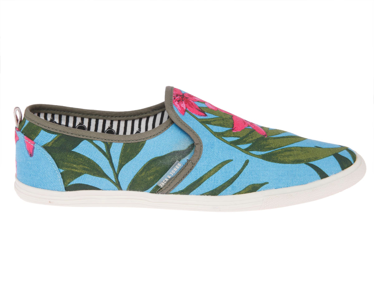 Floral Tropical Print Blue Slip On Shoes - 6