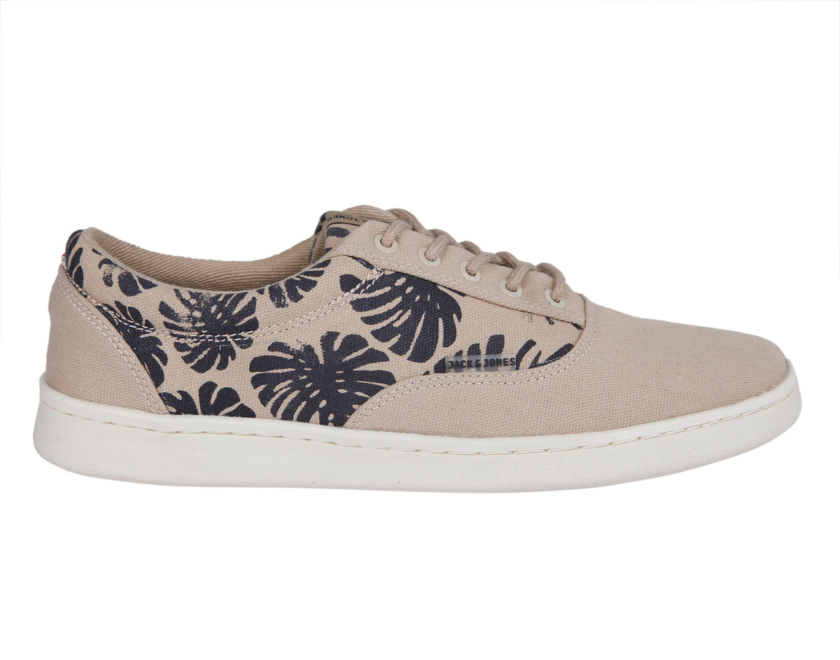 Beige Tropical Print Canvas Trainers - 6