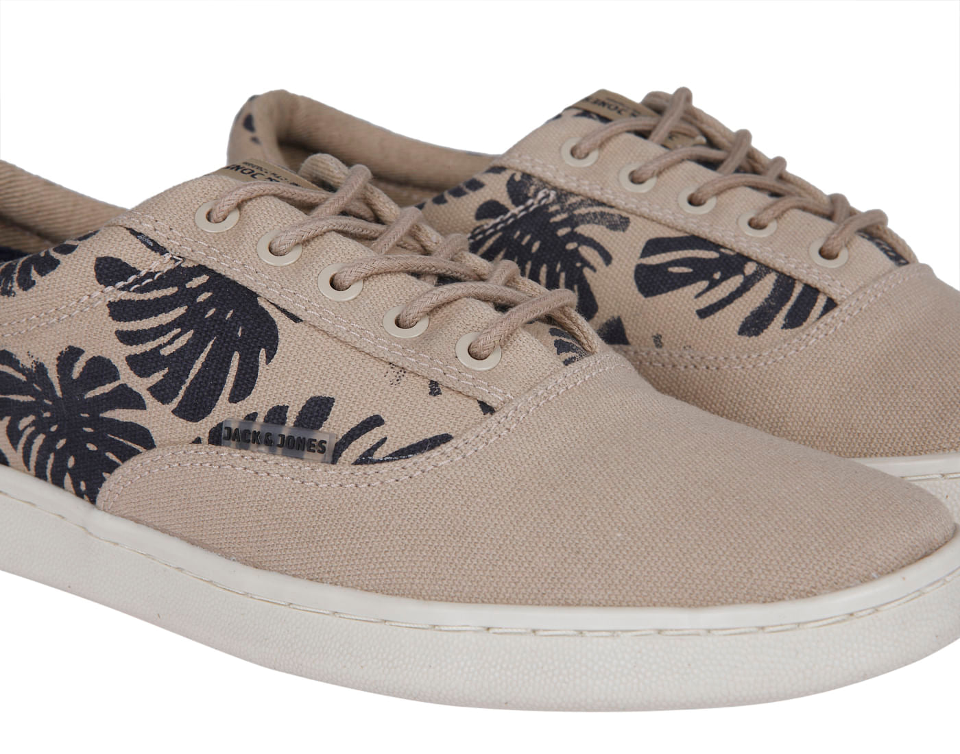 Beige Tropical Print Canvas Trainers