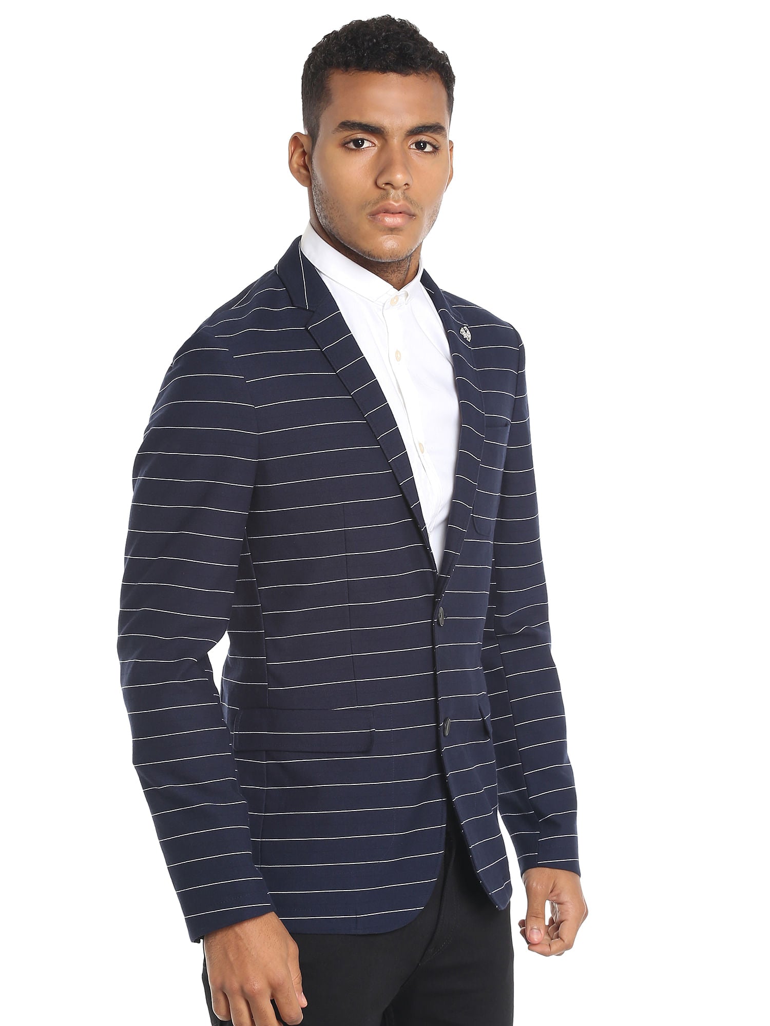 Navy Blue Striped Blazer