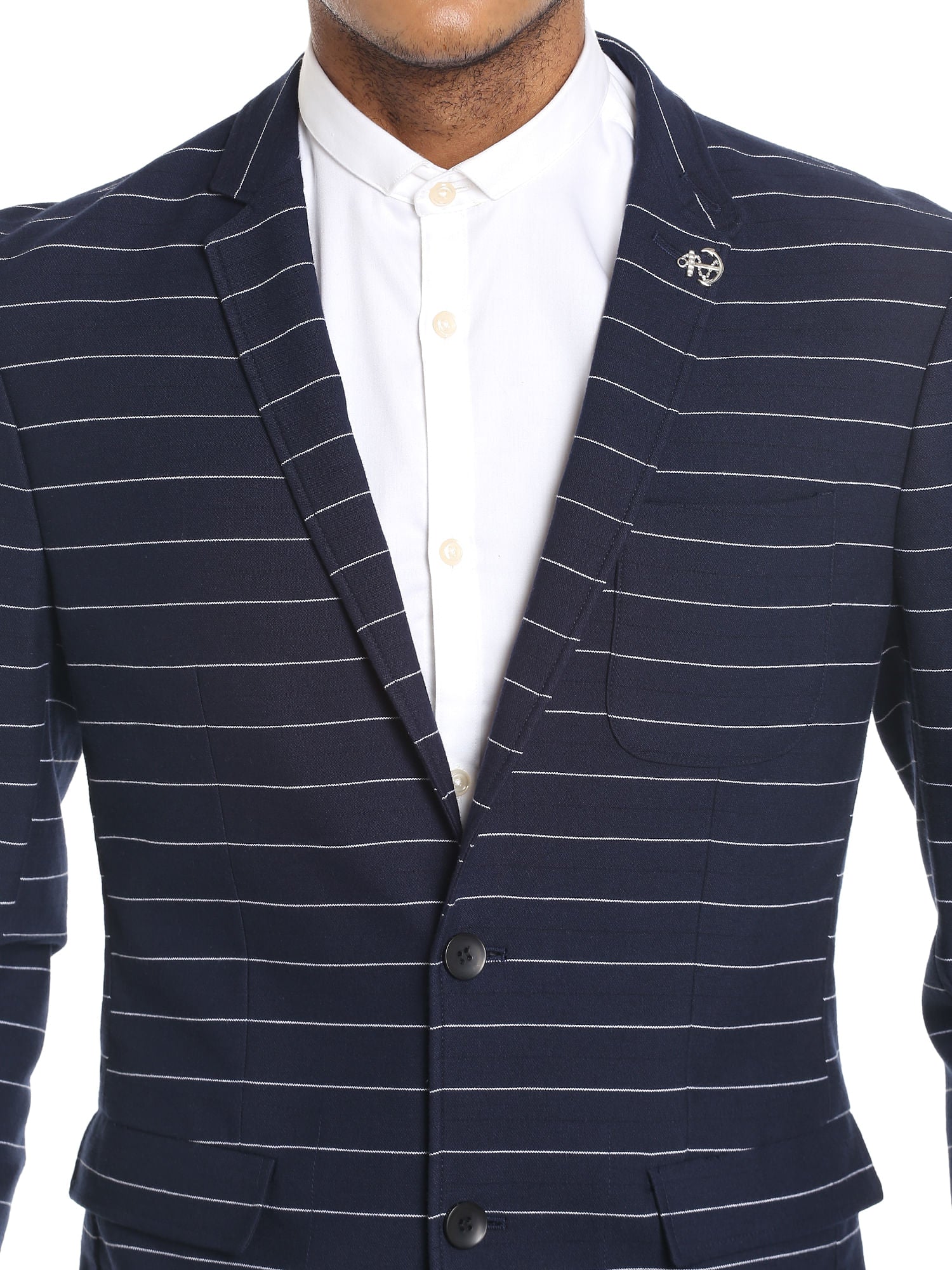Navy Blue Striped Blazer