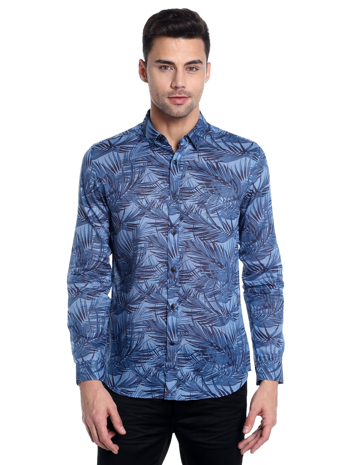 Blue Leaf Print Shirt - S