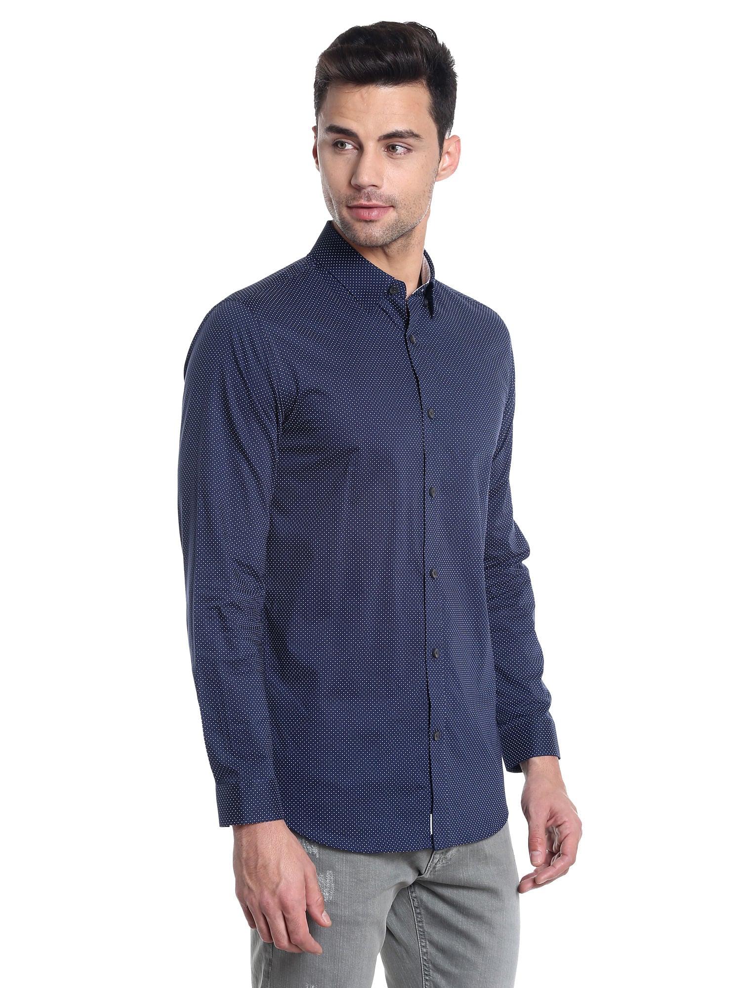 Blue Dotted Slim Fit Shirt