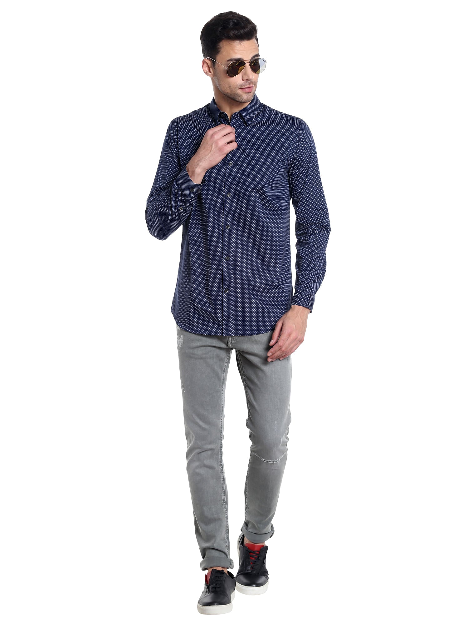 Blue Dotted Slim Fit Shirt