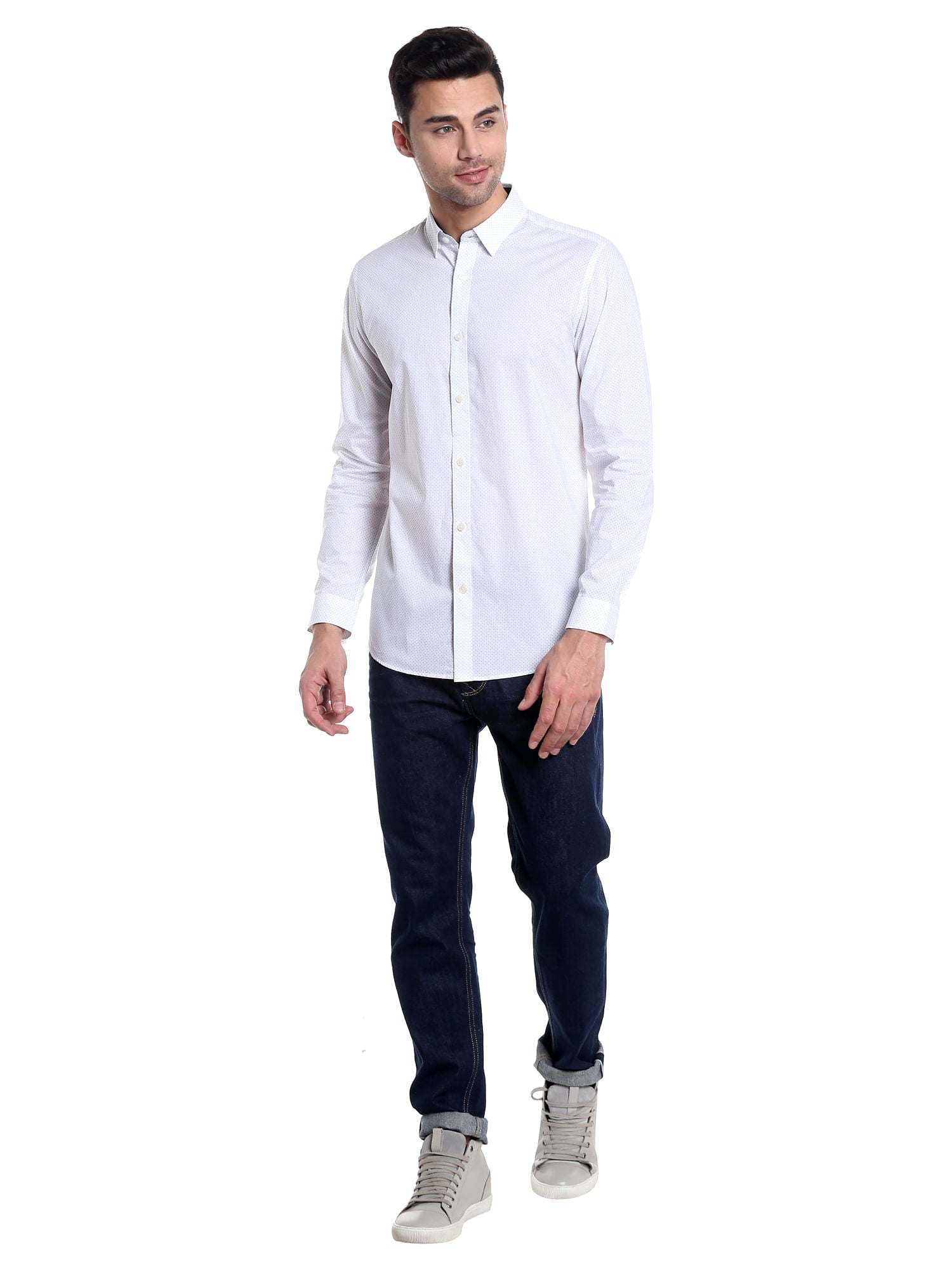 White Dotted Slim Fit Shirt