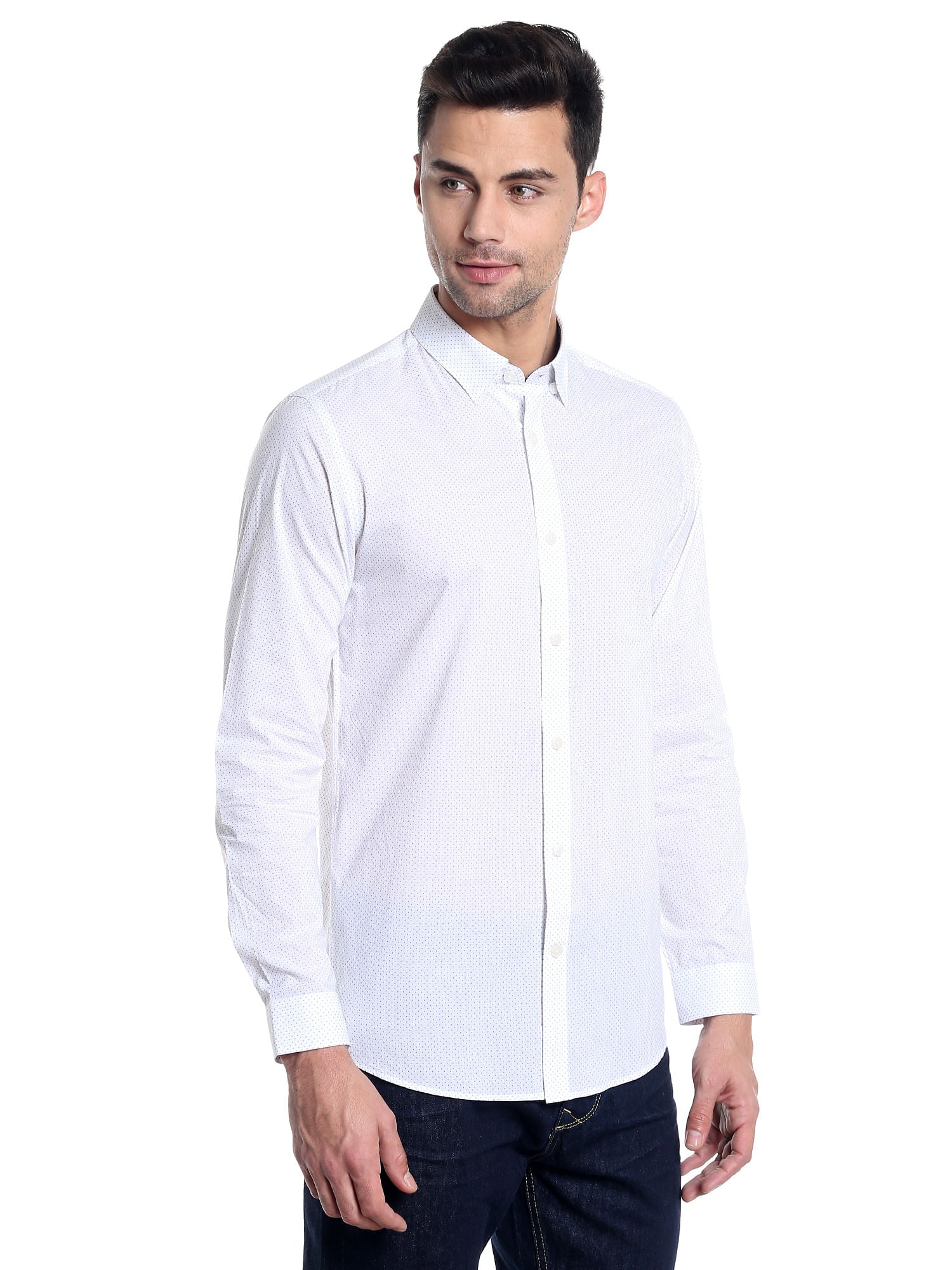 White Dotted Slim Fit Shirt