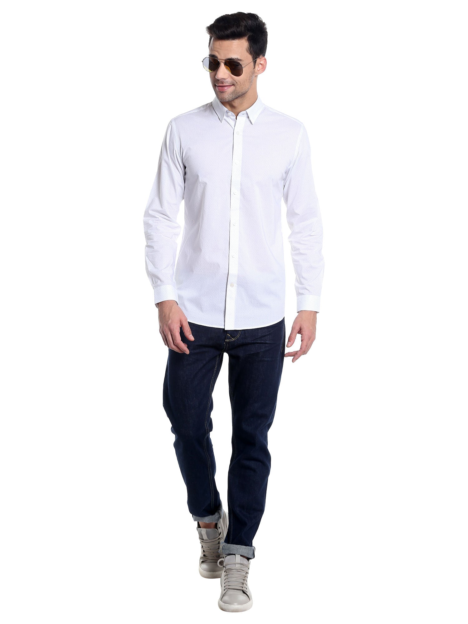 White Dotted Slim Fit Shirt
